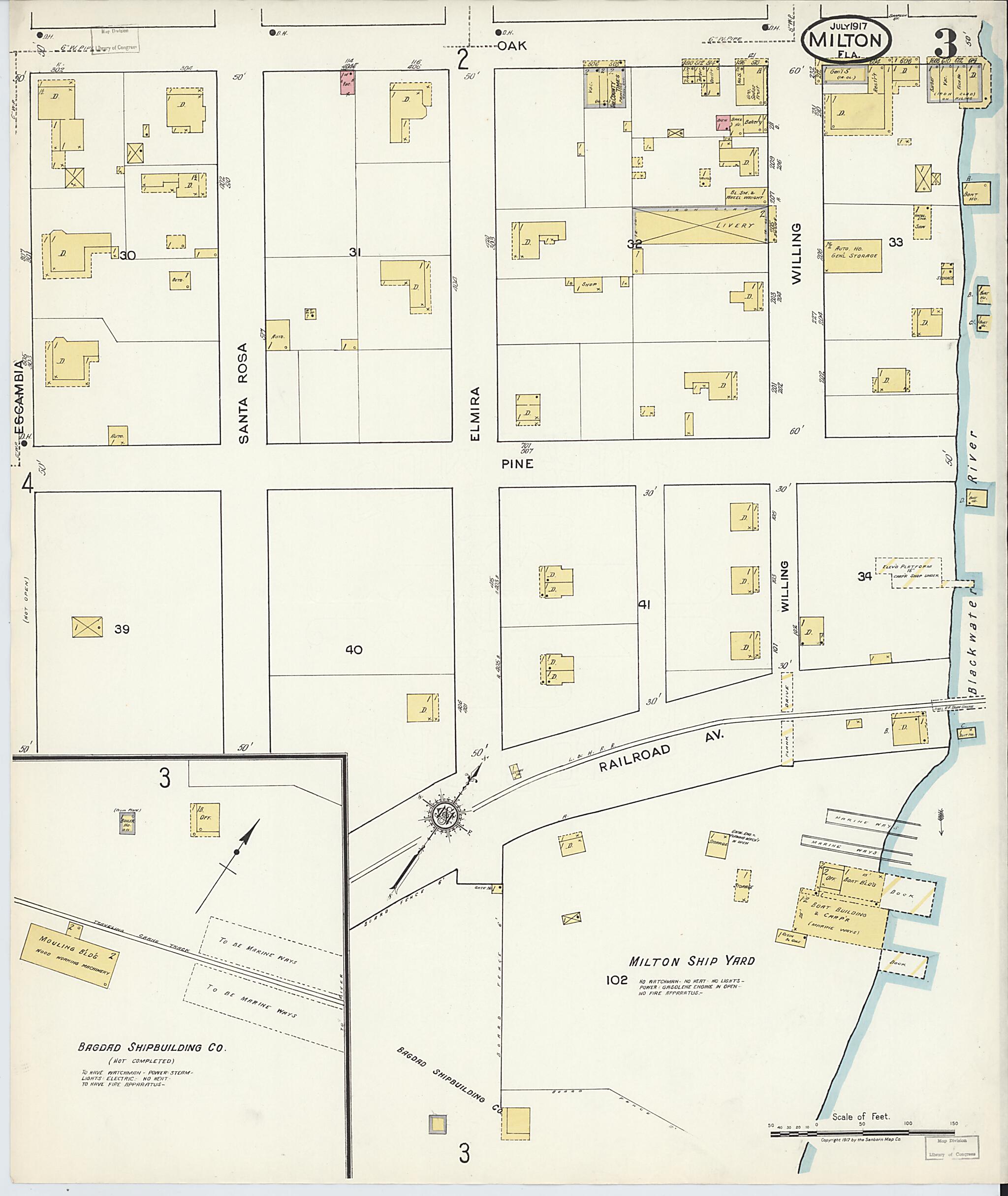 This old map of Milton, Santa Rosa County, Florida was created by Sanborn Map Company in 1917