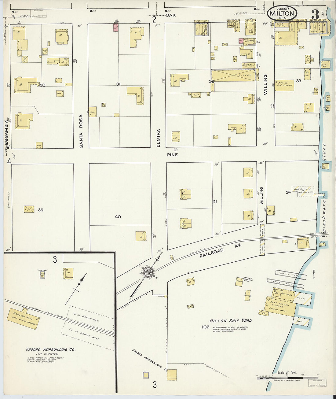 This old map of Milton, Santa Rosa County, Florida was created by Sanborn Map Company in 1917