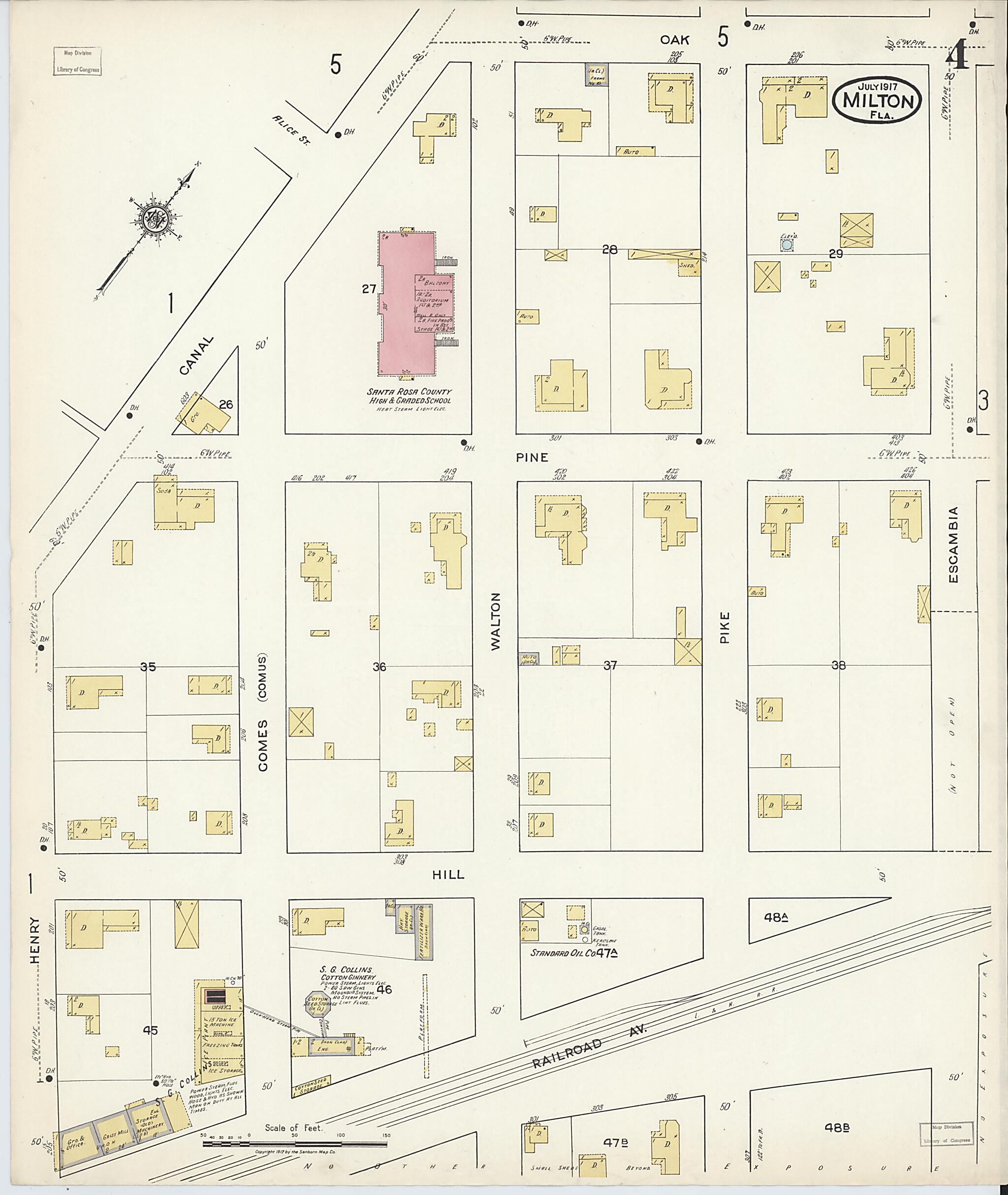 This old map of Milton, Santa Rosa County, Florida was created by Sanborn Map Company in 1917