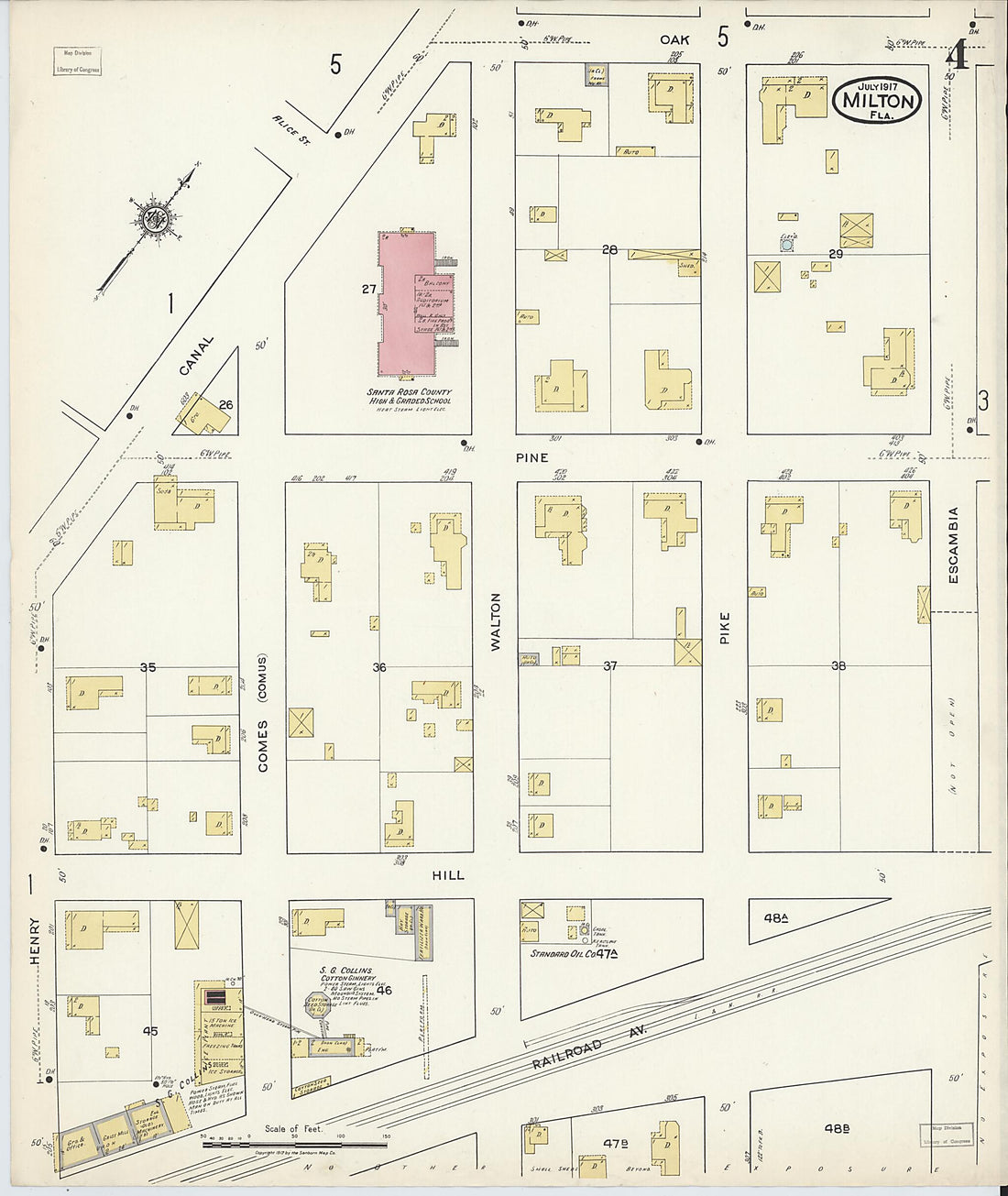 This old map of Milton, Santa Rosa County, Florida was created by Sanborn Map Company in 1917