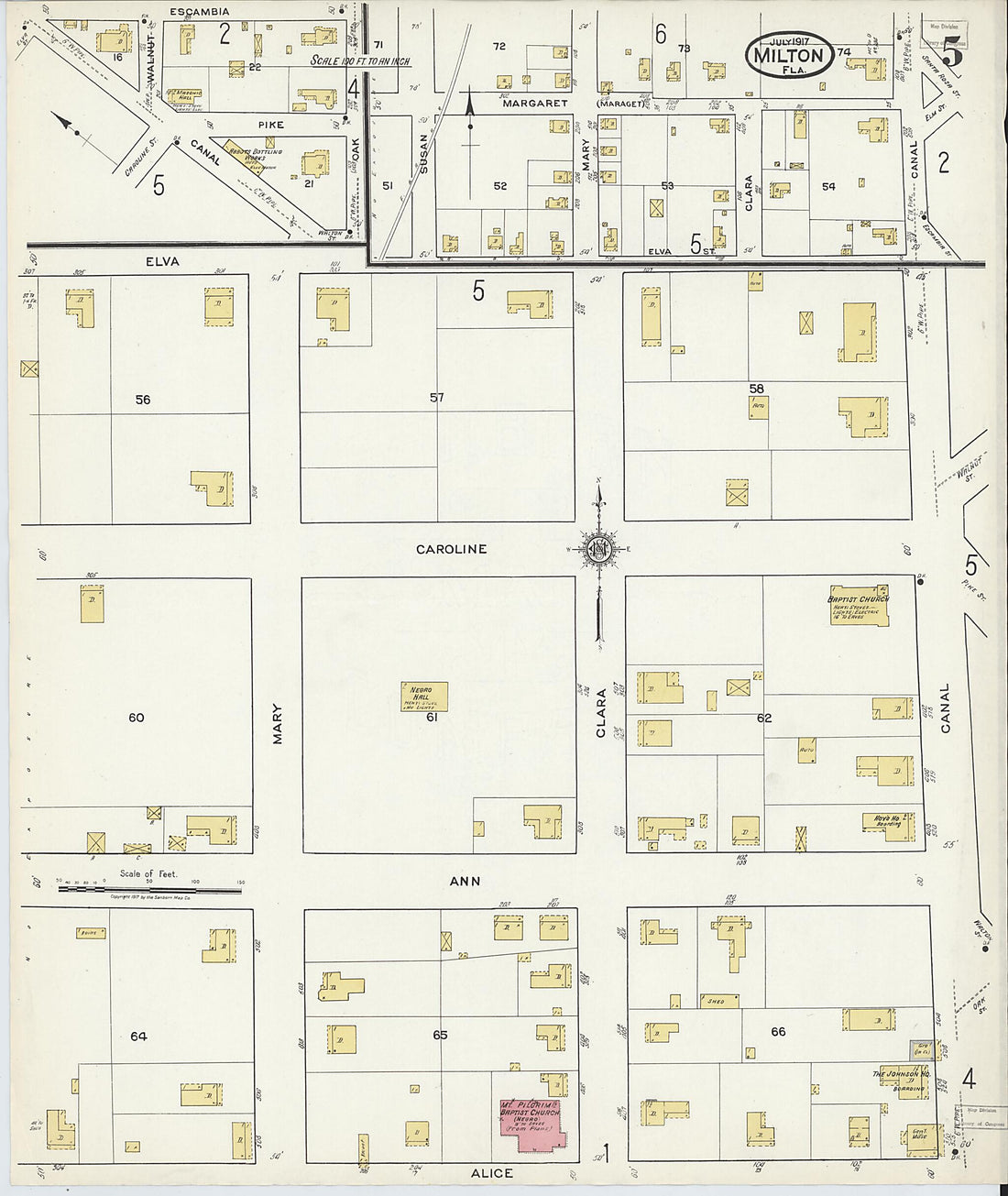 This old map of Milton, Santa Rosa County, Florida was created by Sanborn Map Company in 1917