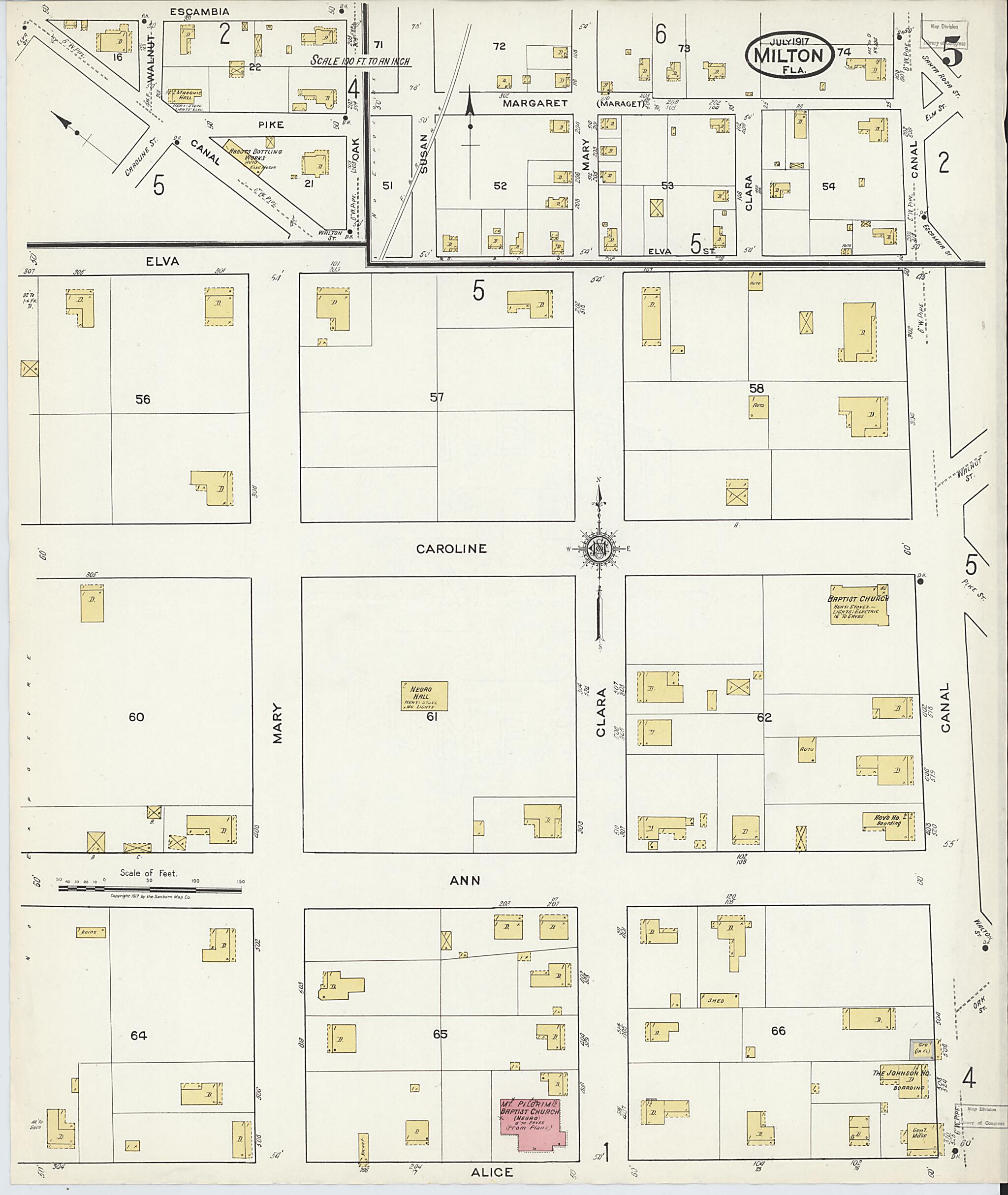 This old map of Milton, Santa Rosa County, Florida was created by Sanborn Map Company in 1917