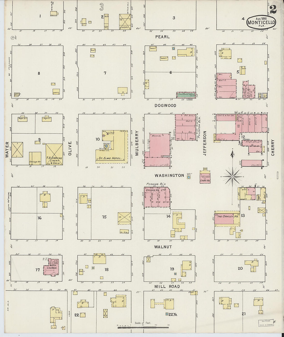 This old map of Monticello, Jefferson County, Florida was created by Sanborn Map Company in 1895