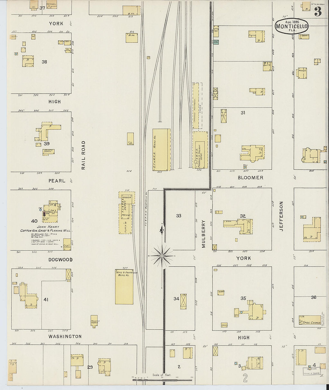 This old map of Monticello, Jefferson County, Florida was created by Sanborn Map Company in 1895