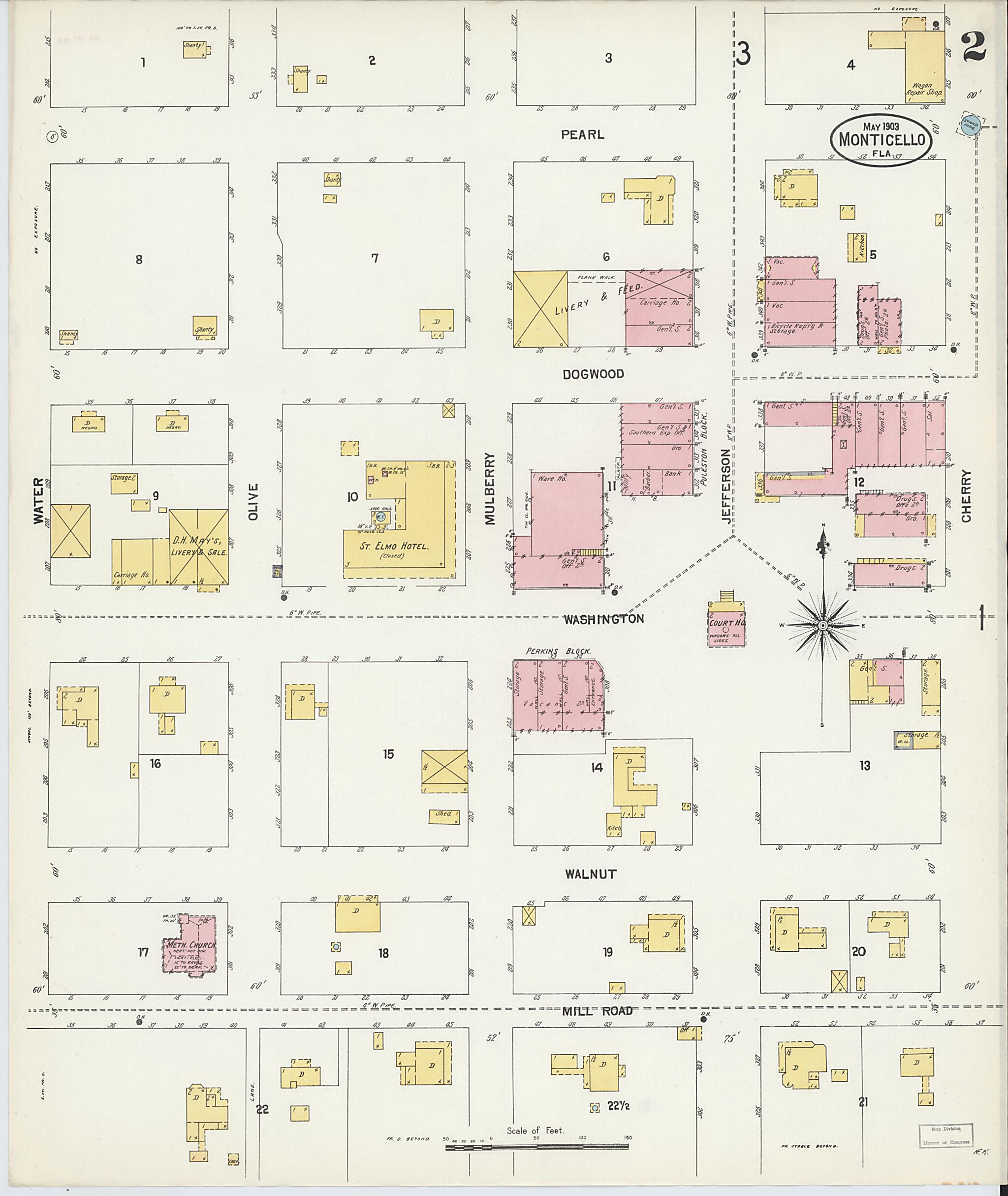 This old map of Monticello, Jefferson County, Florida was created by Sanborn Map Company in 1903