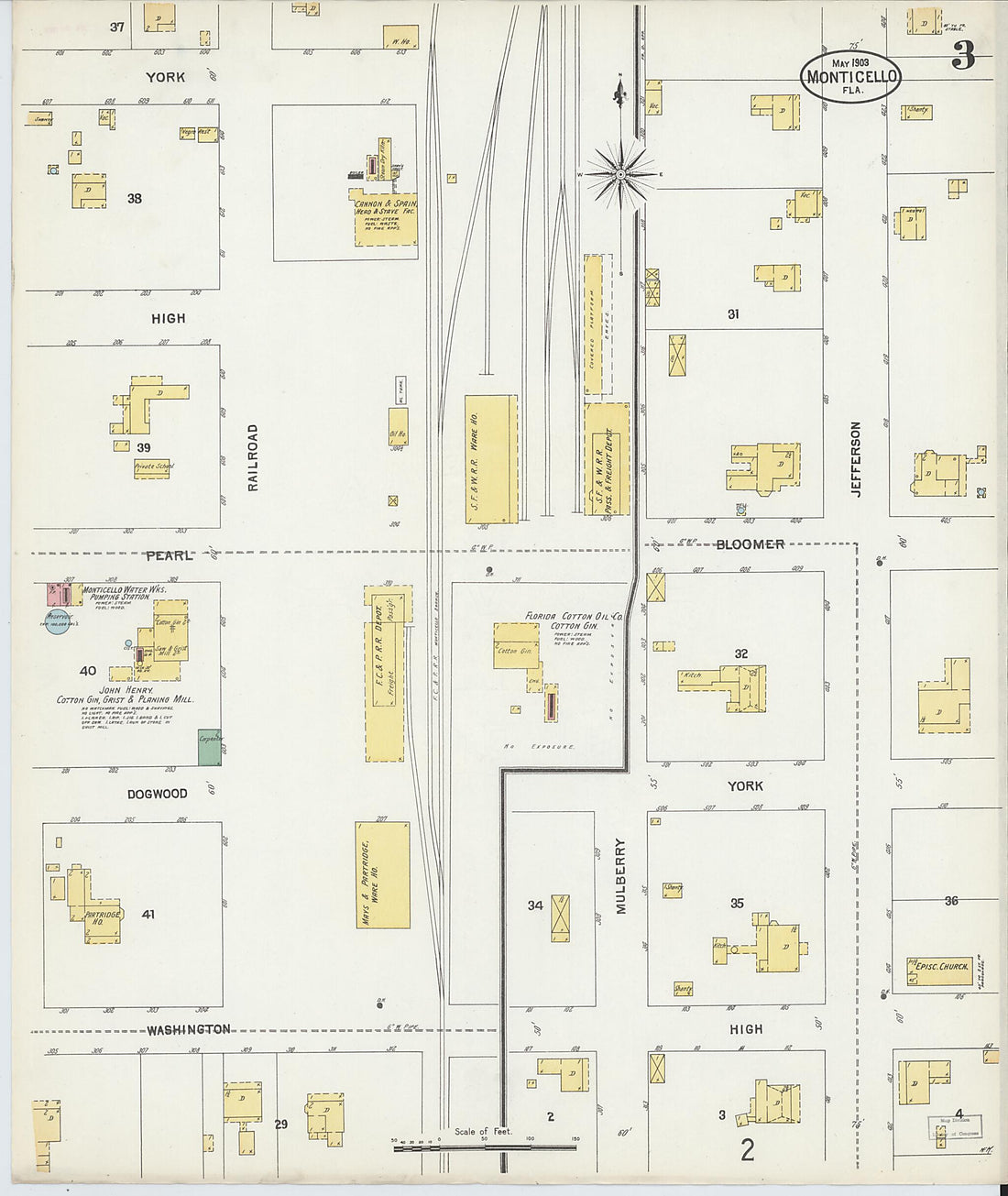 This old map of Monticello, Jefferson County, Florida was created by Sanborn Map Company in 1903