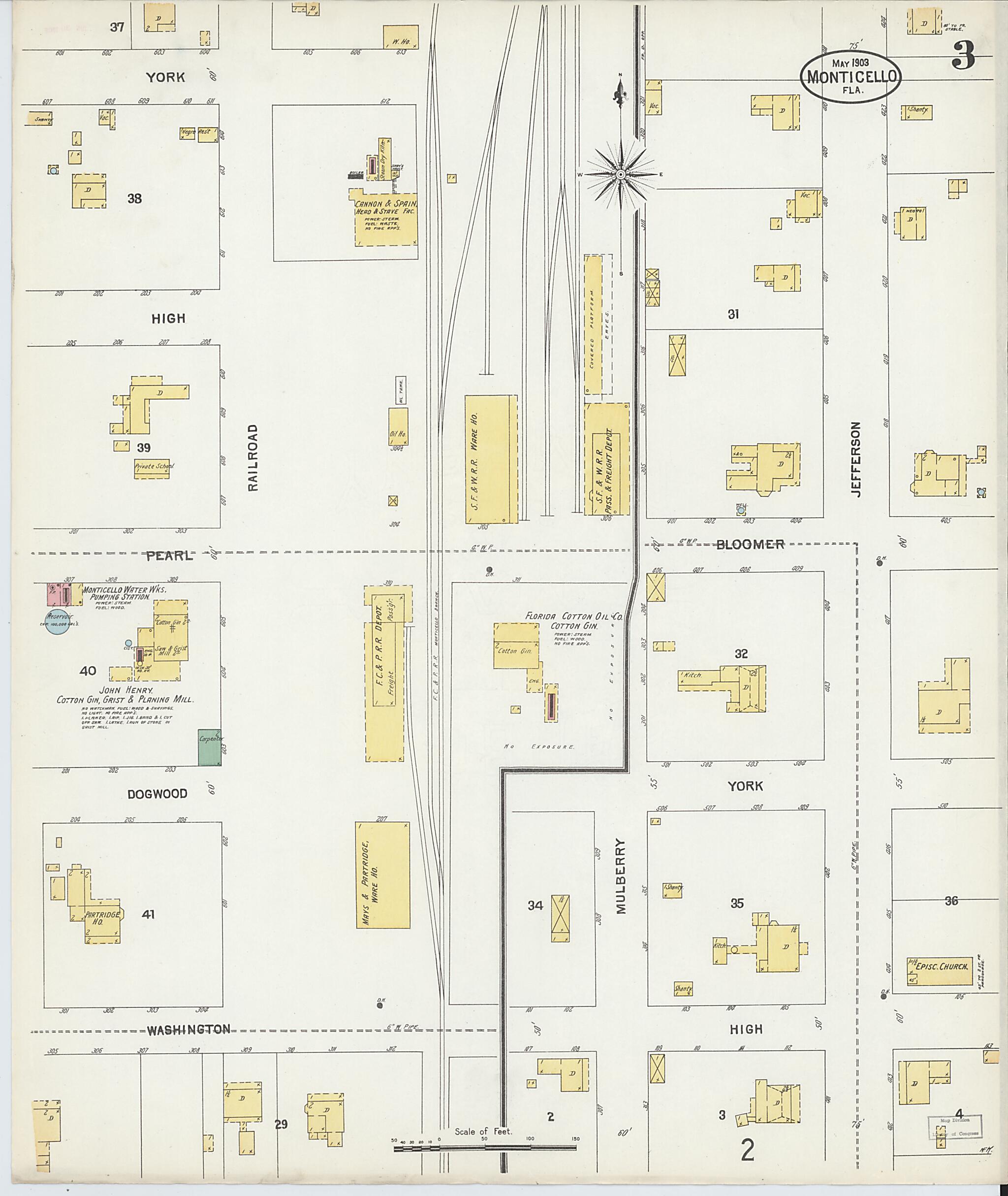 This old map of Monticello, Jefferson County, Florida was created by Sanborn Map Company in 1903