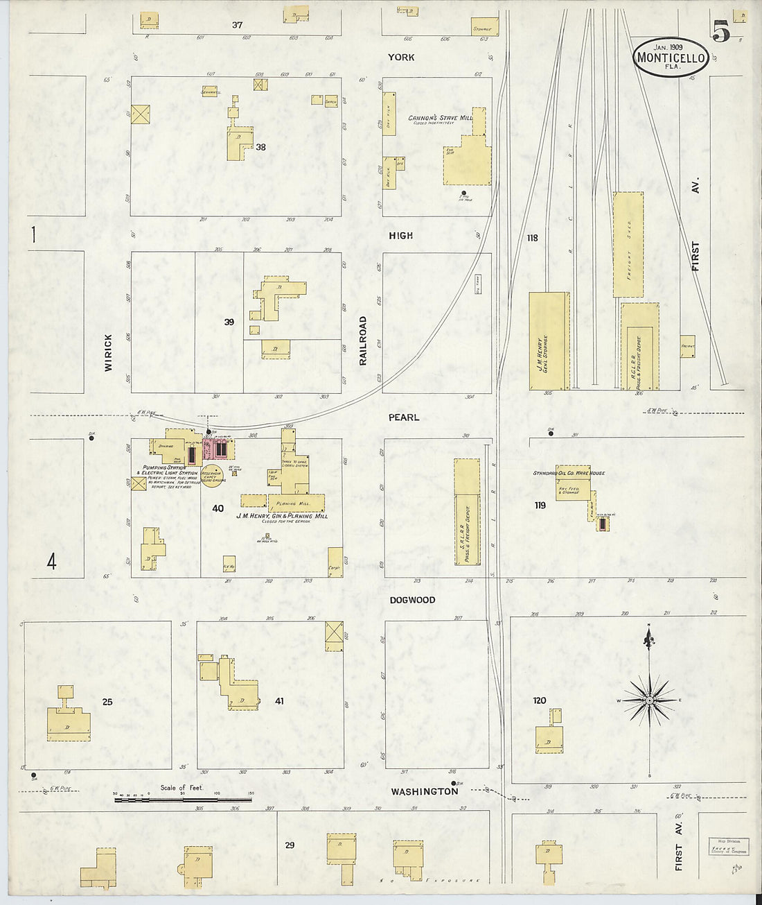 This old map of Monticello, Jefferson County, Florida was created by Sanborn Map Company in 1909
