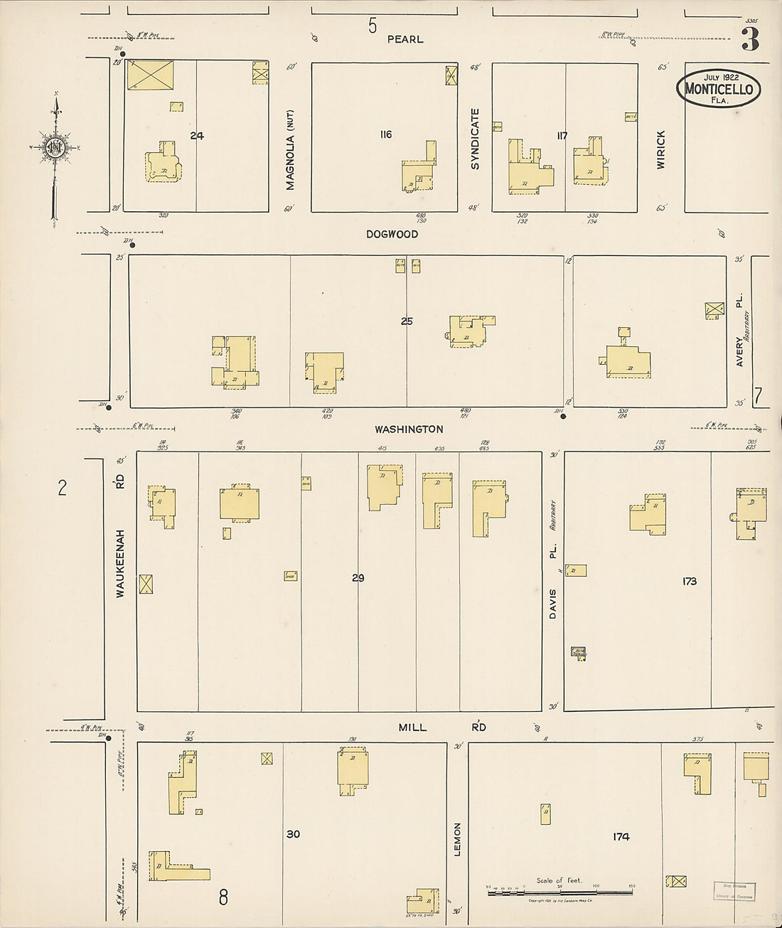 This old map of Monticello, Jefferson County, Florida was created by Sanborn Map Company in 1922
