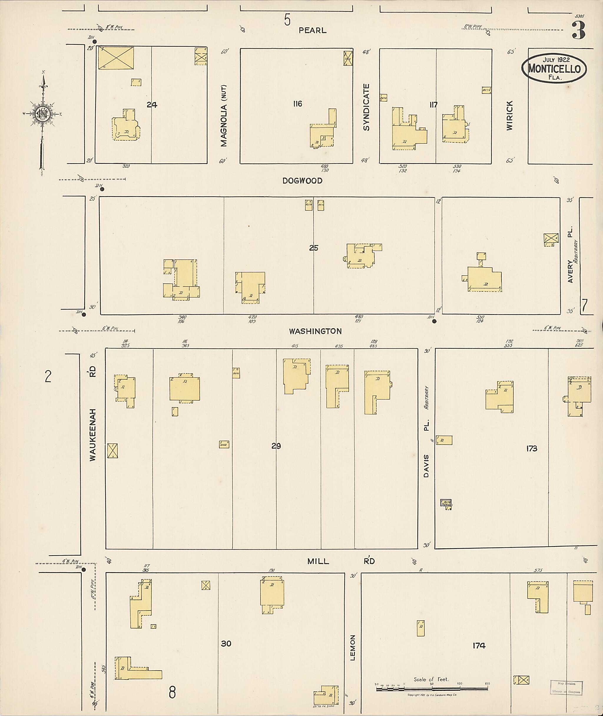 This old map of Monticello, Jefferson County, Florida was created by Sanborn Map Company in 1922