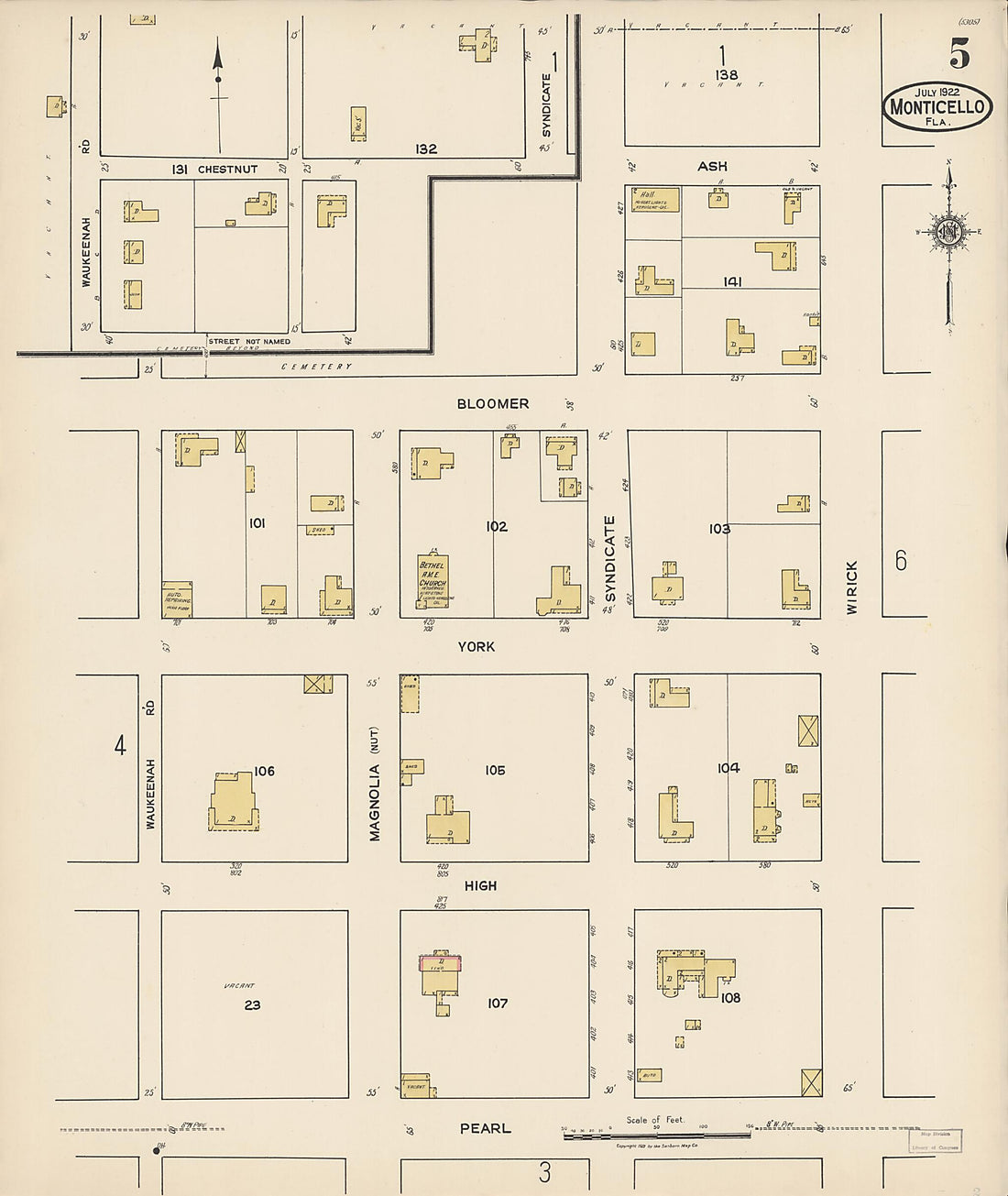 This old map of Monticello, Jefferson County, Florida was created by Sanborn Map Company in 1922