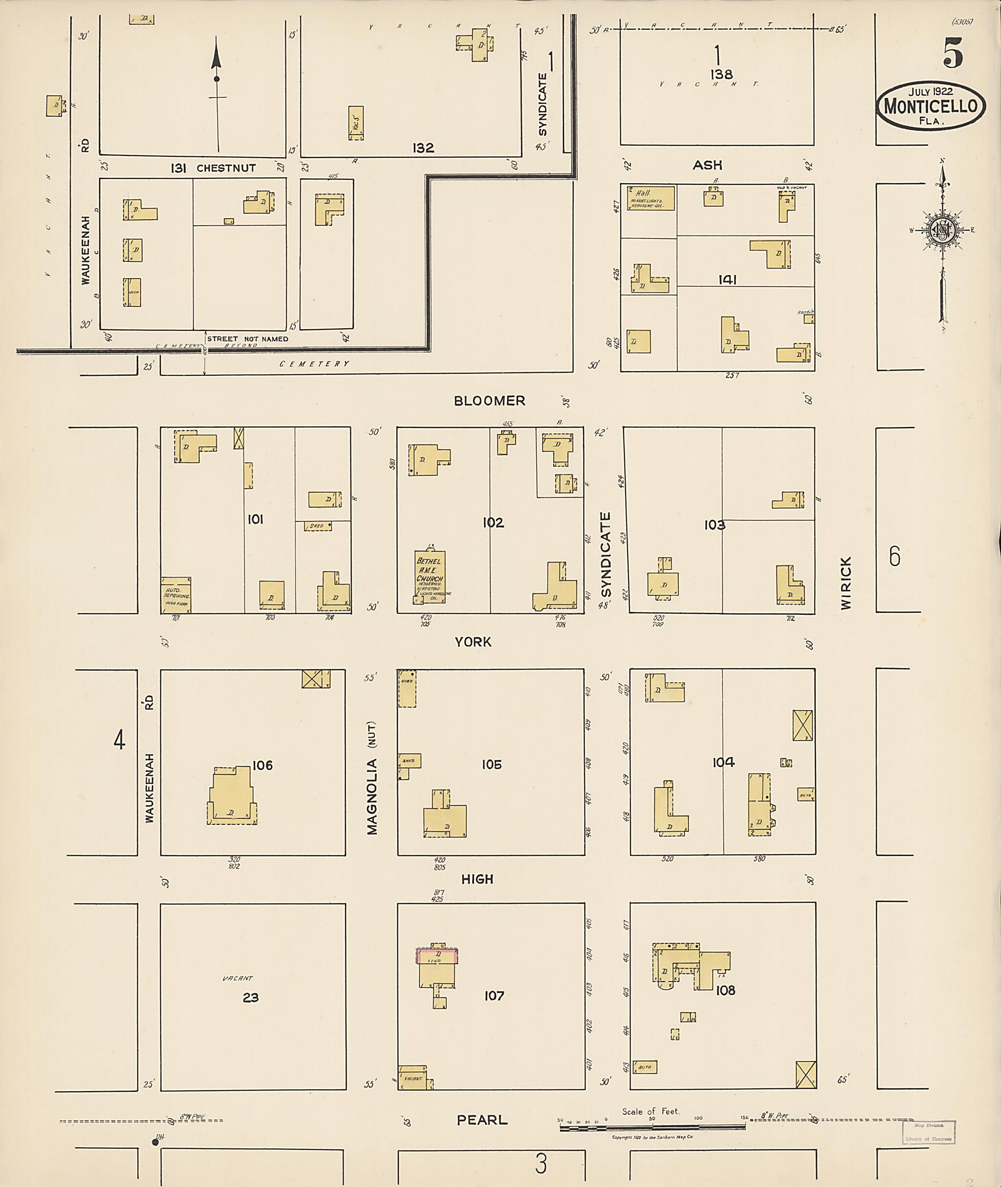 This old map of Monticello, Jefferson County, Florida was created by Sanborn Map Company in 1922