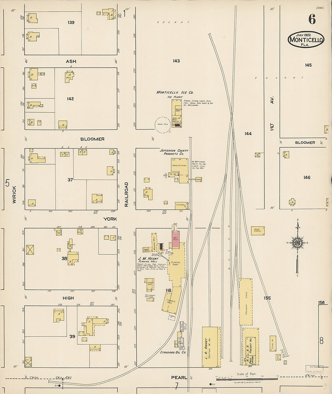 This old map of Monticello, Jefferson County, Florida was created by Sanborn Map Company in 1922