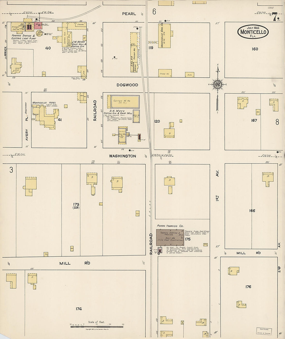 This old map of Monticello, Jefferson County, Florida was created by Sanborn Map Company in 1922