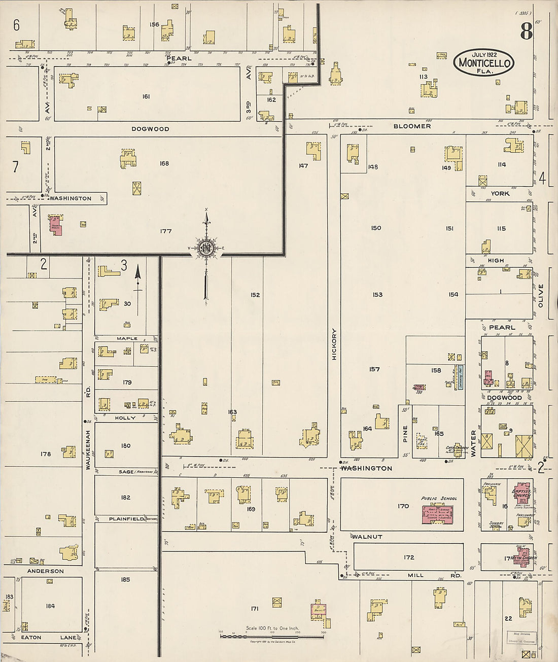 This old map of Monticello, Jefferson County, Florida was created by Sanborn Map Company in 1922