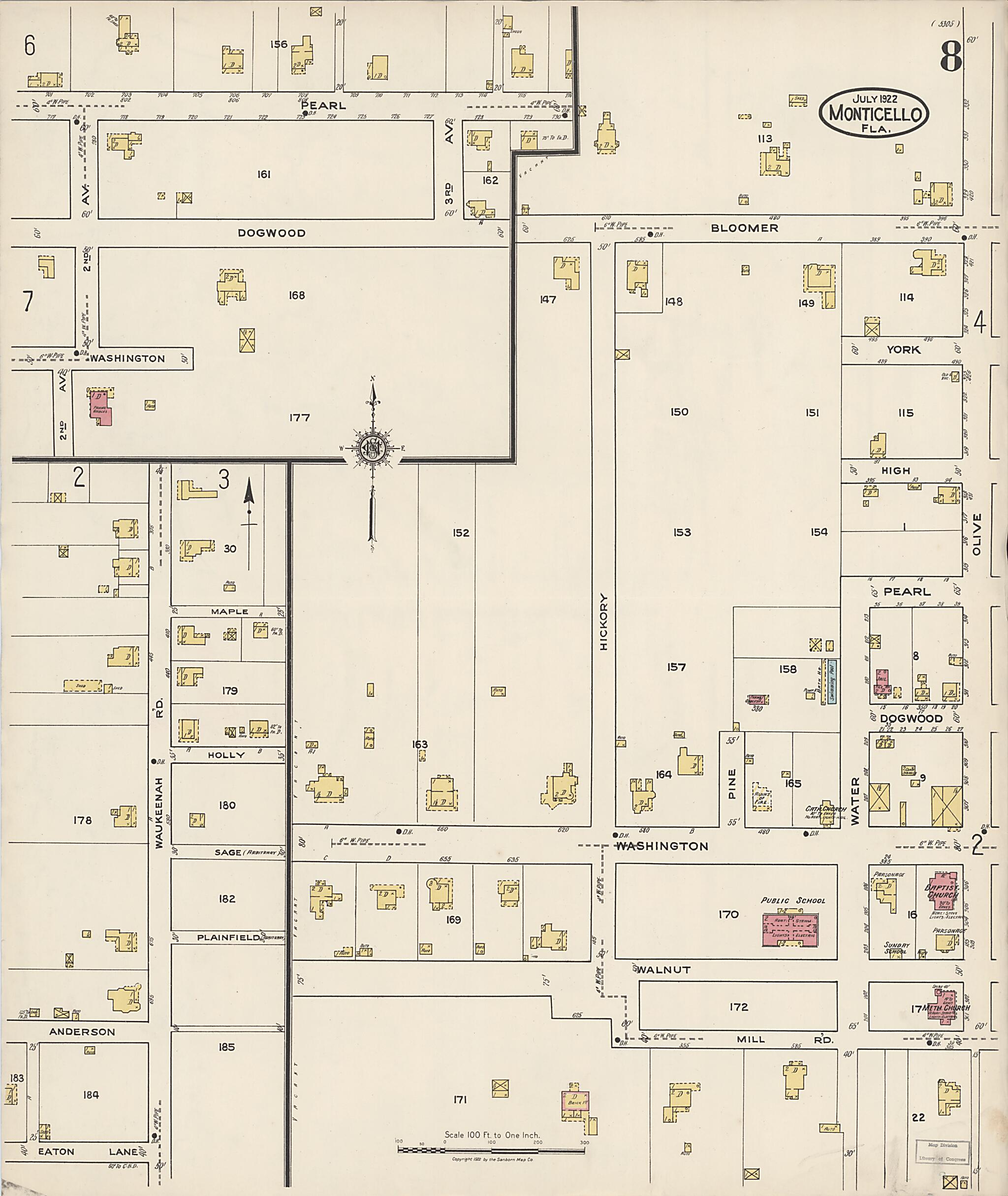 This old map of Monticello, Jefferson County, Florida was created by Sanborn Map Company in 1922
