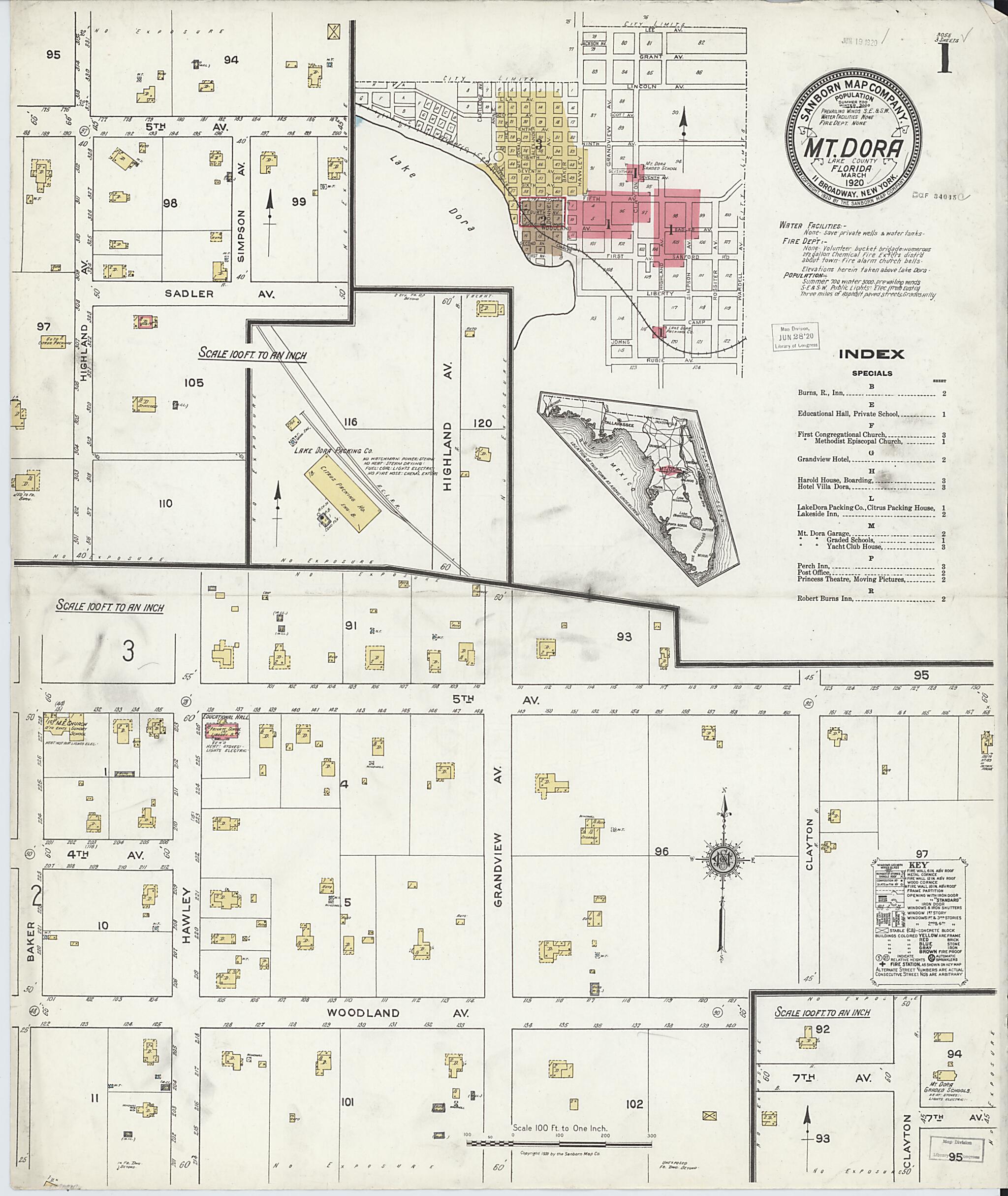 This old map of Mount Dora, Lake County, Florida was created by Sanborn Map Company in 1920