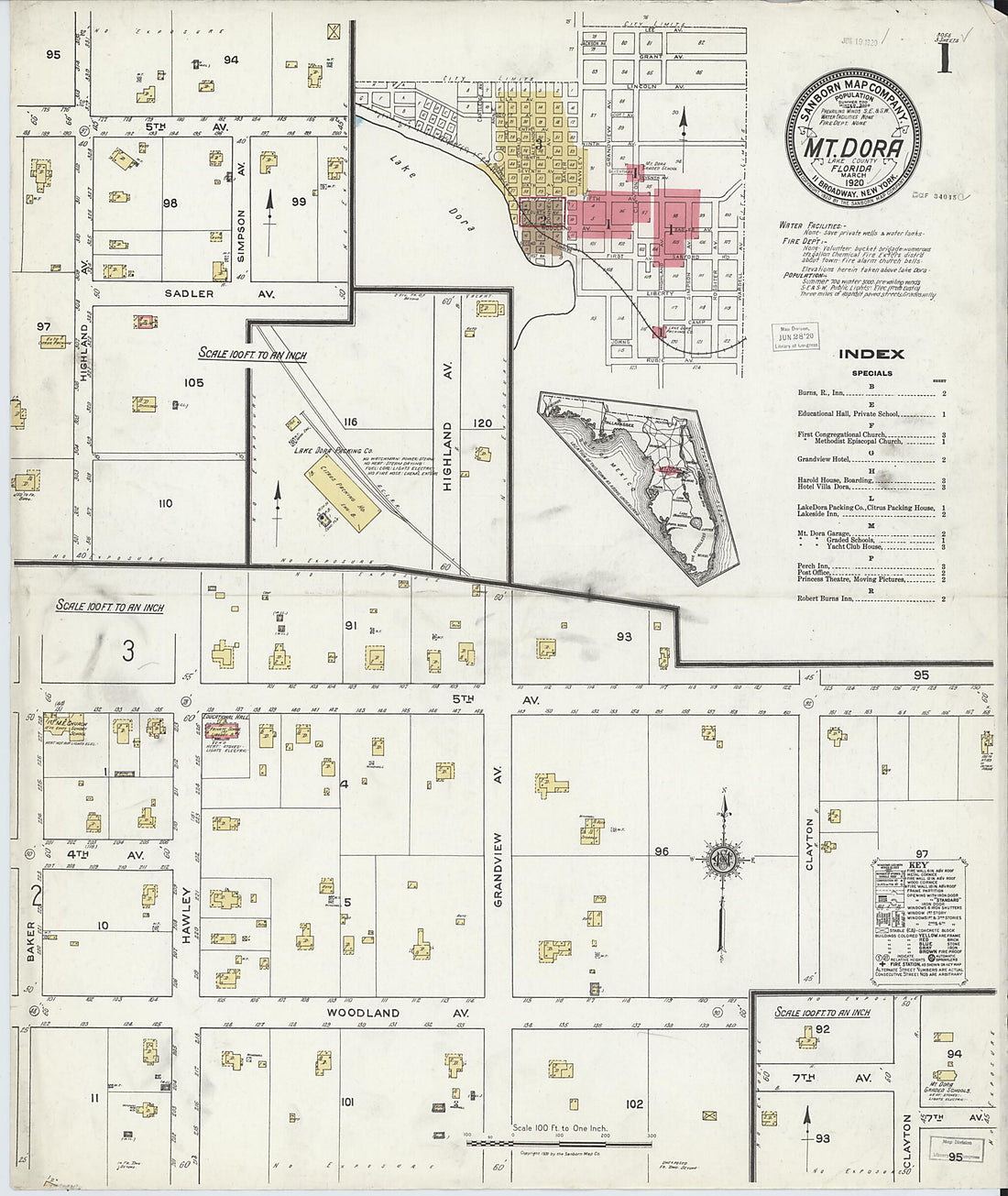 This old map of Mount Dora, Lake County, Florida was created by Sanborn Map Company in 1920