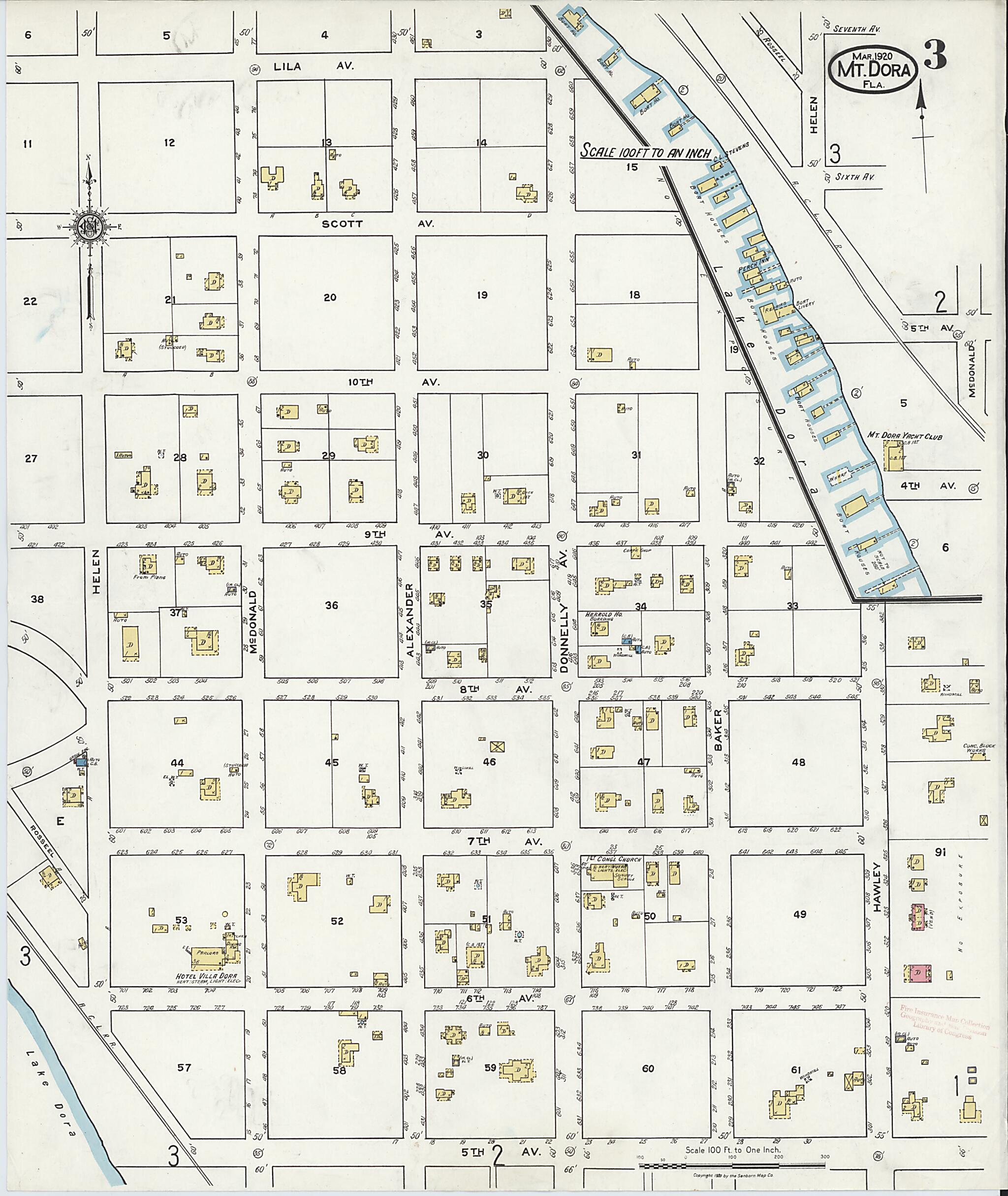 This old map of Mount Dora, Lake County, Florida was created by Sanborn Map Company in 1920