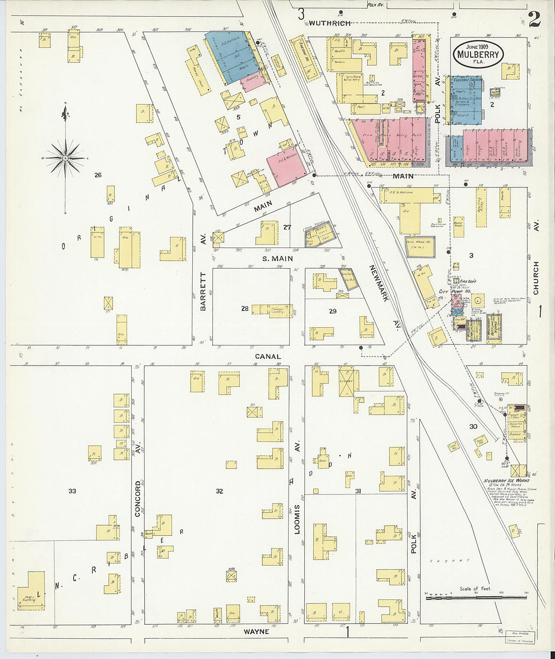 This old map of Mulberry, Polk County, Florida was created by Sanborn Map Company in 1909