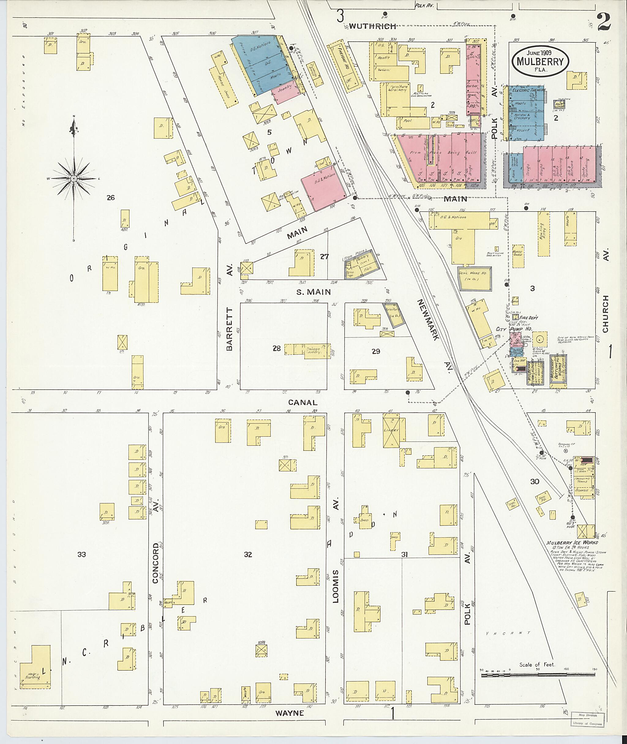This old map of Mulberry, Polk County, Florida was created by Sanborn Map Company in 1909