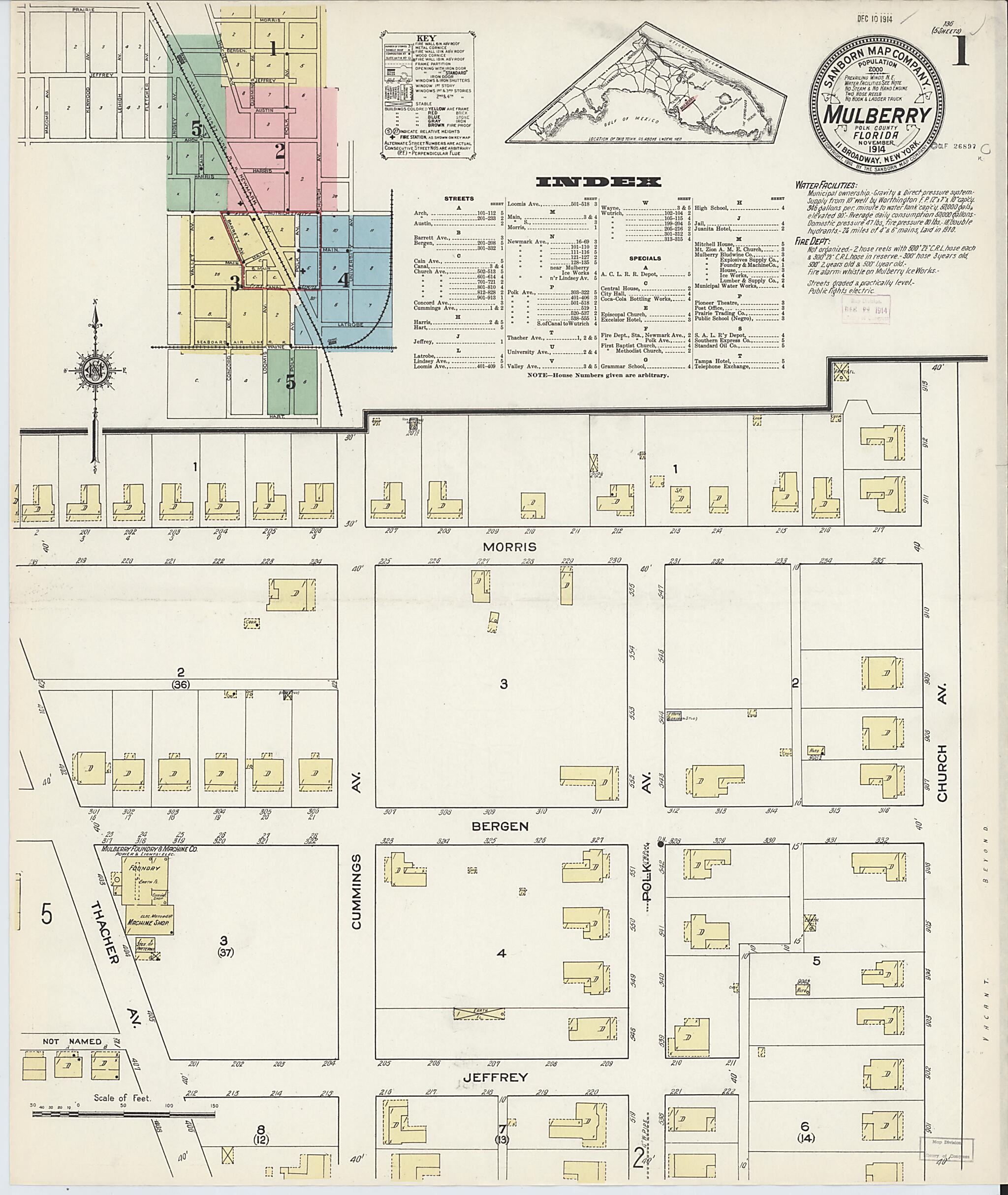 This old map of Mulberry, Polk County, Florida was created by Sanborn Map Company in 1914