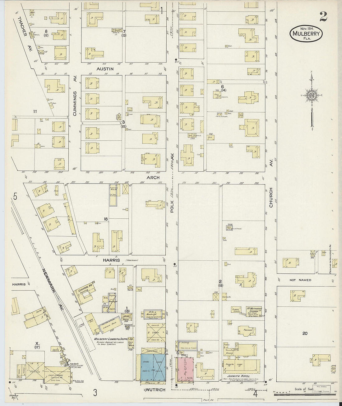 This old map of Mulberry, Polk County, Florida was created by Sanborn Map Company in 1914