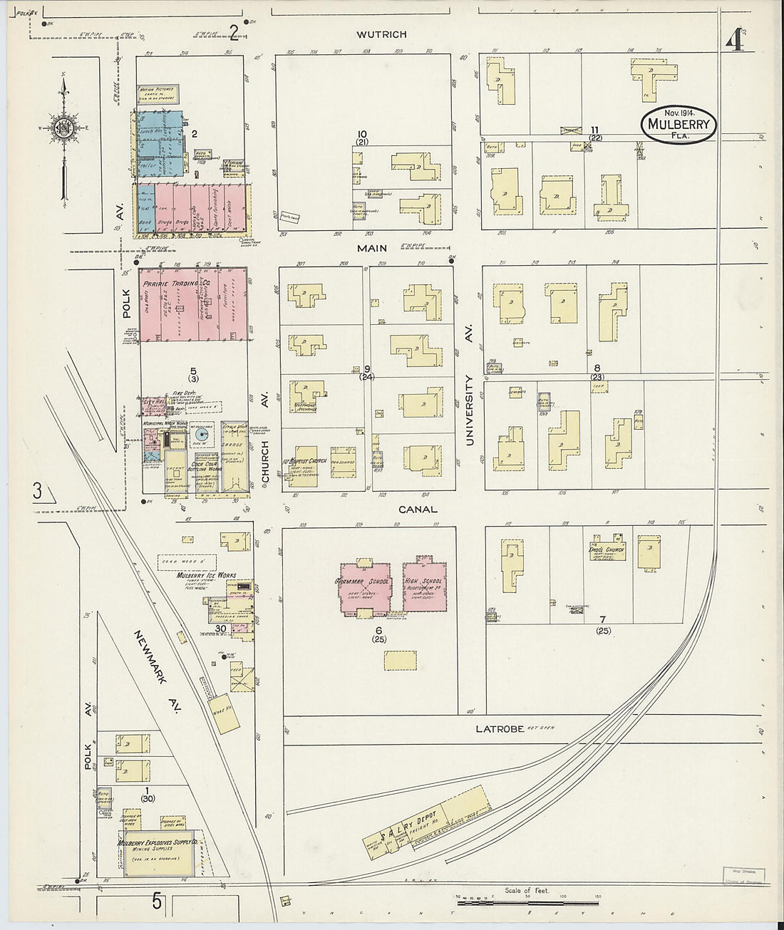 This old map of Mulberry, Polk County, Florida was created by Sanborn Map Company in 1914
