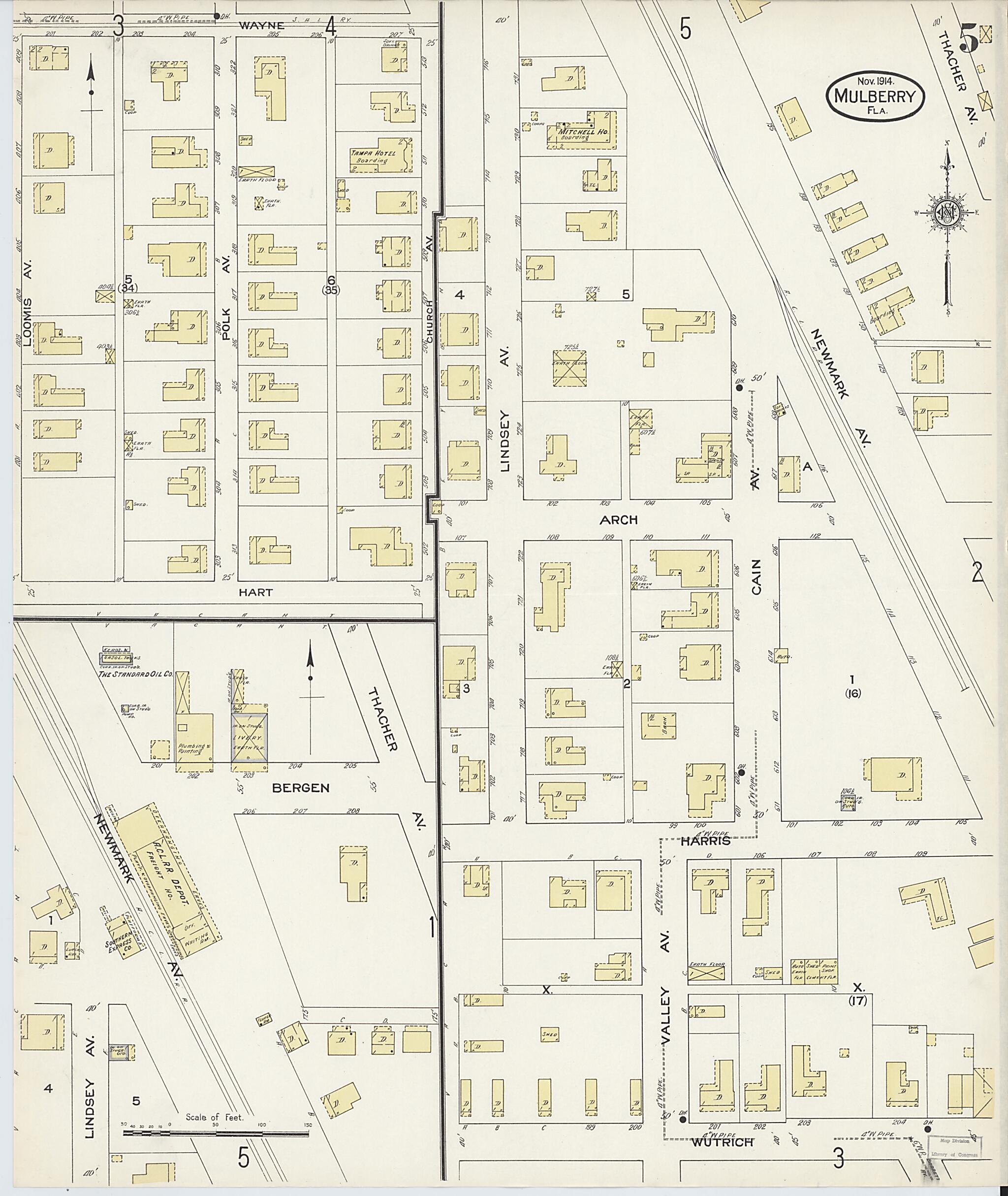 This old map of Mulberry, Polk County, Florida was created by Sanborn Map Company in 1914