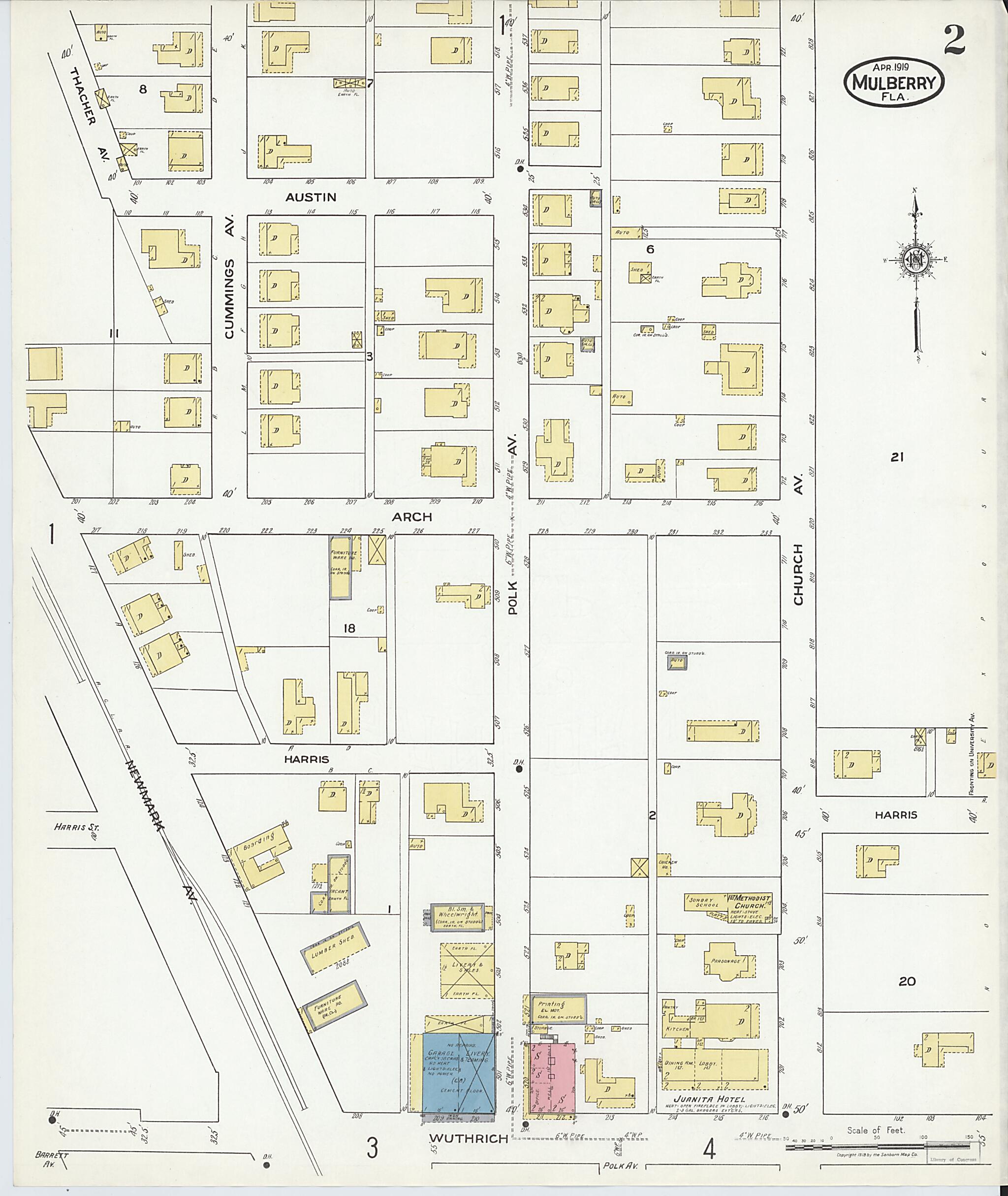 This old map of Mulberry, Polk County, Florida was created by Sanborn Map Company in 1919