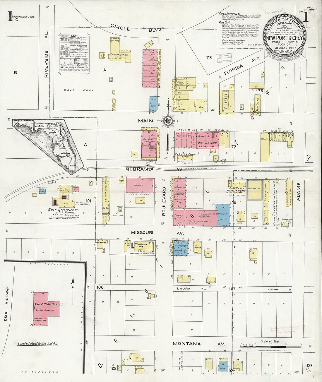This old map of New Port Richey, Pasco County, Florida was created by Sanborn Map Company in 1926