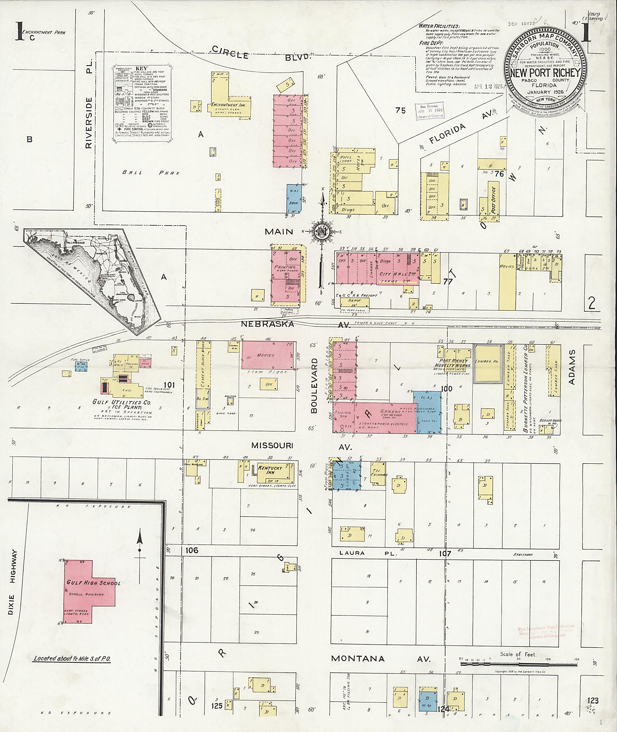 This old map of New Port Richey, Pasco County, Florida was created by Sanborn Map Company in 1926