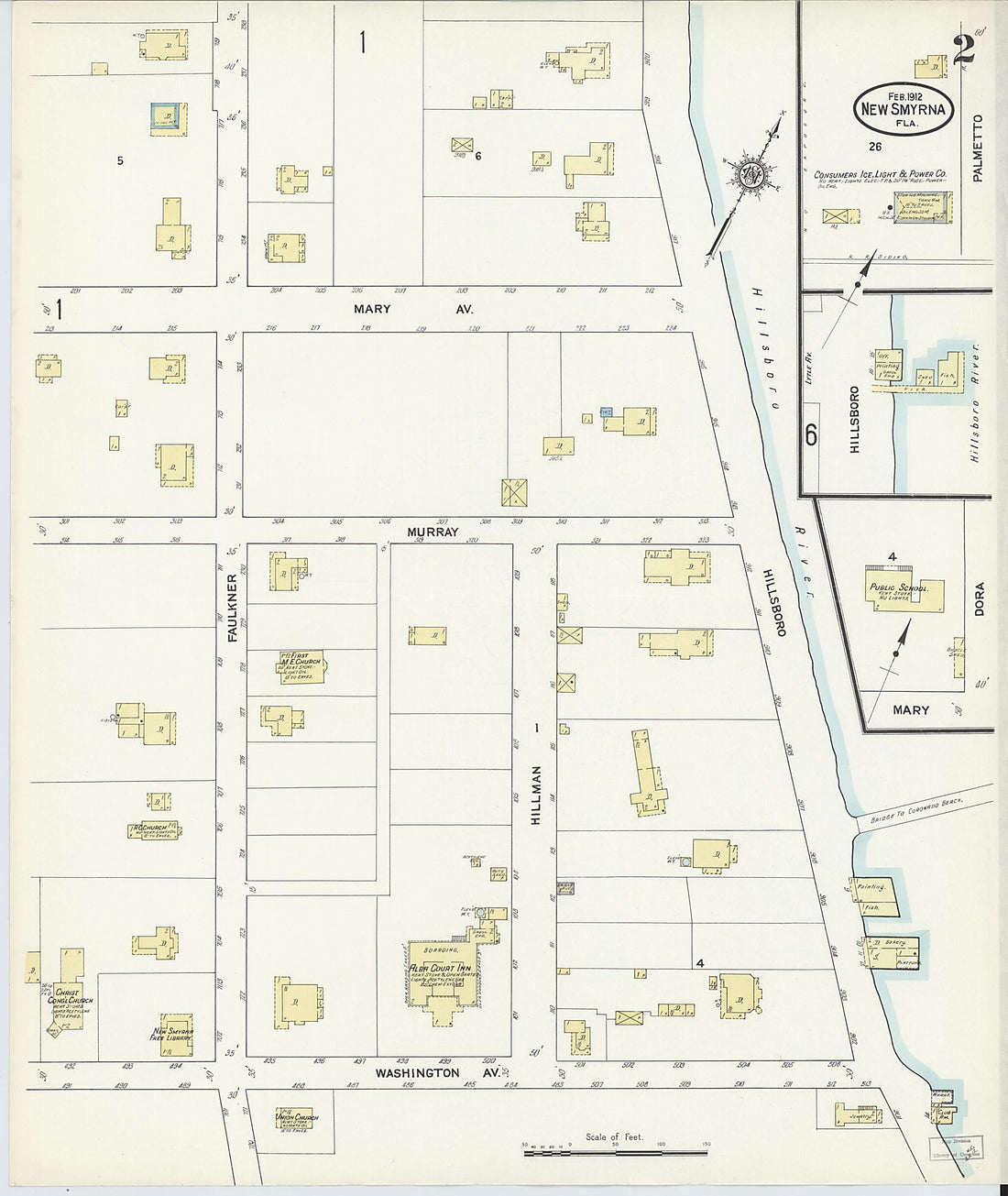This old map of New Smyrna, Valusia County, Florida was created by Sanborn Map Company in 1912