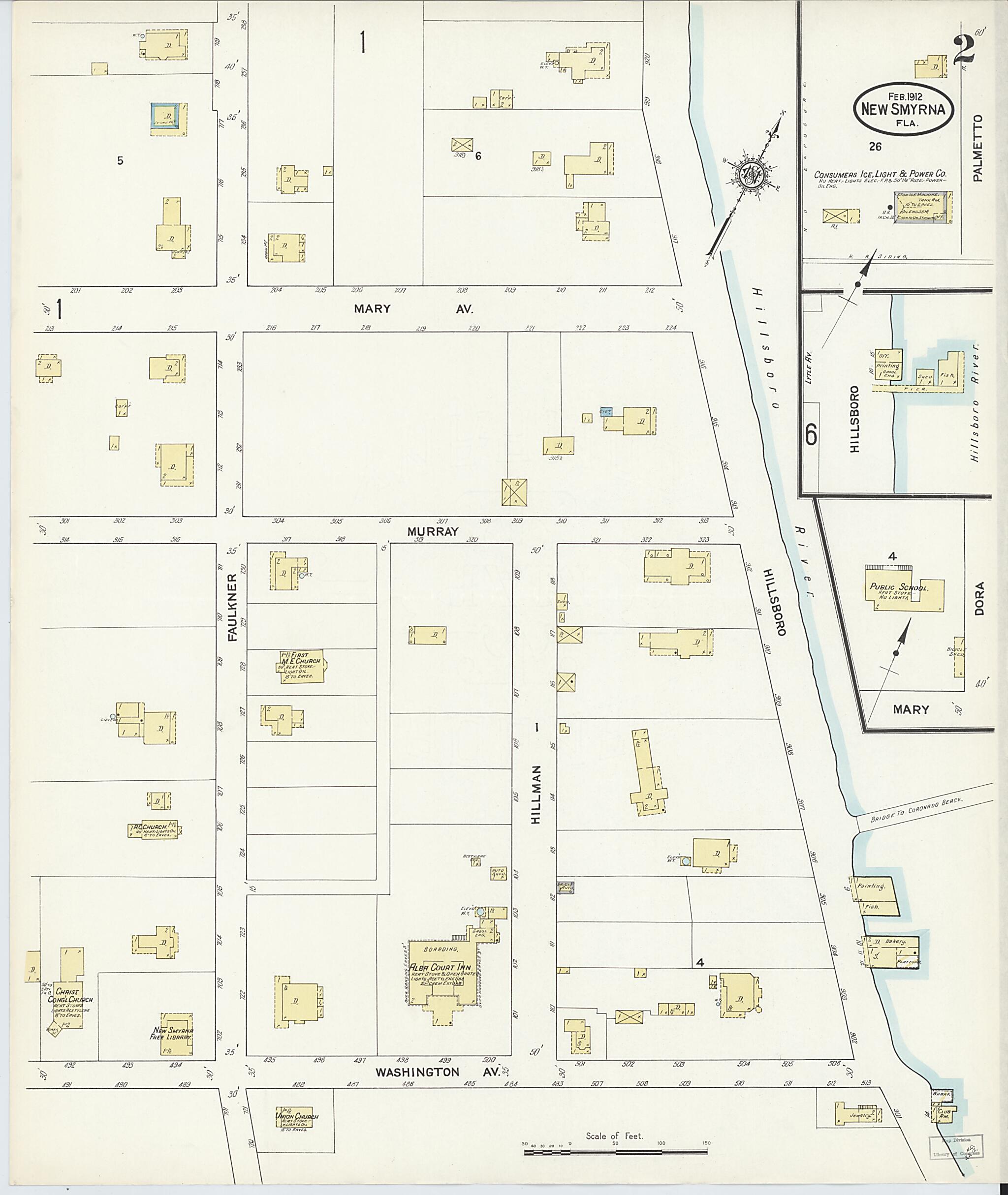 This old map of New Smyrna, Valusia County, Florida was created by Sanborn Map Company in 1912