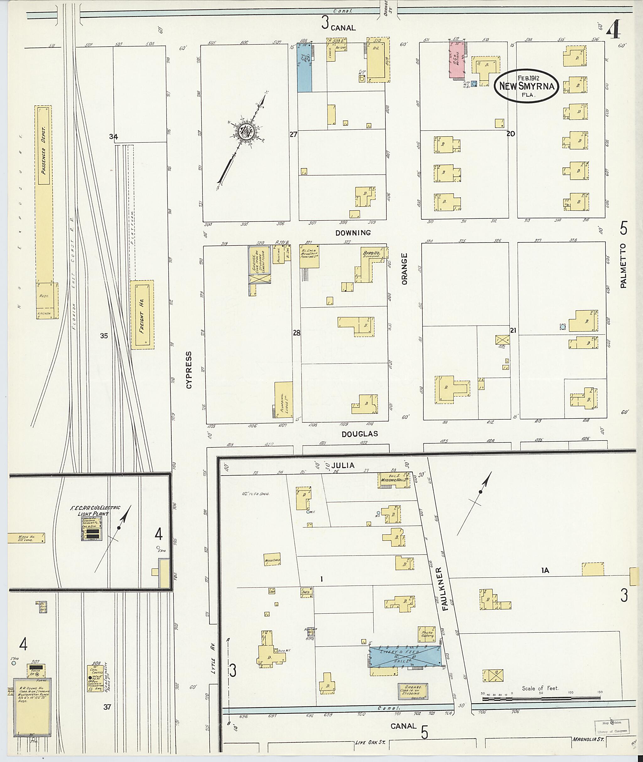 This old map of New Smyrna, Valusia County, Florida was created by Sanborn Map Company in 1912
