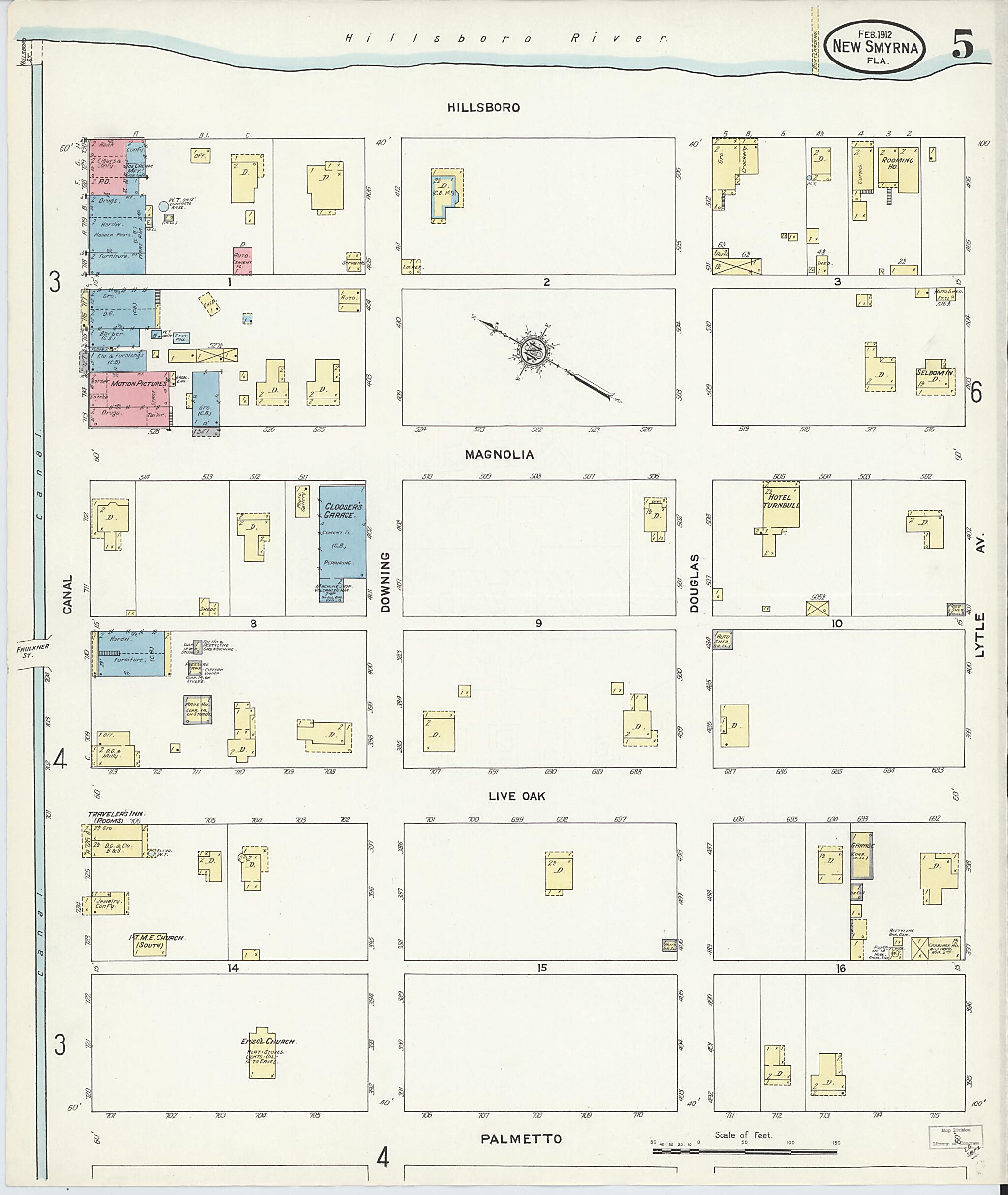 This old map of New Smyrna, Valusia County, Florida was created by Sanborn Map Company in 1912