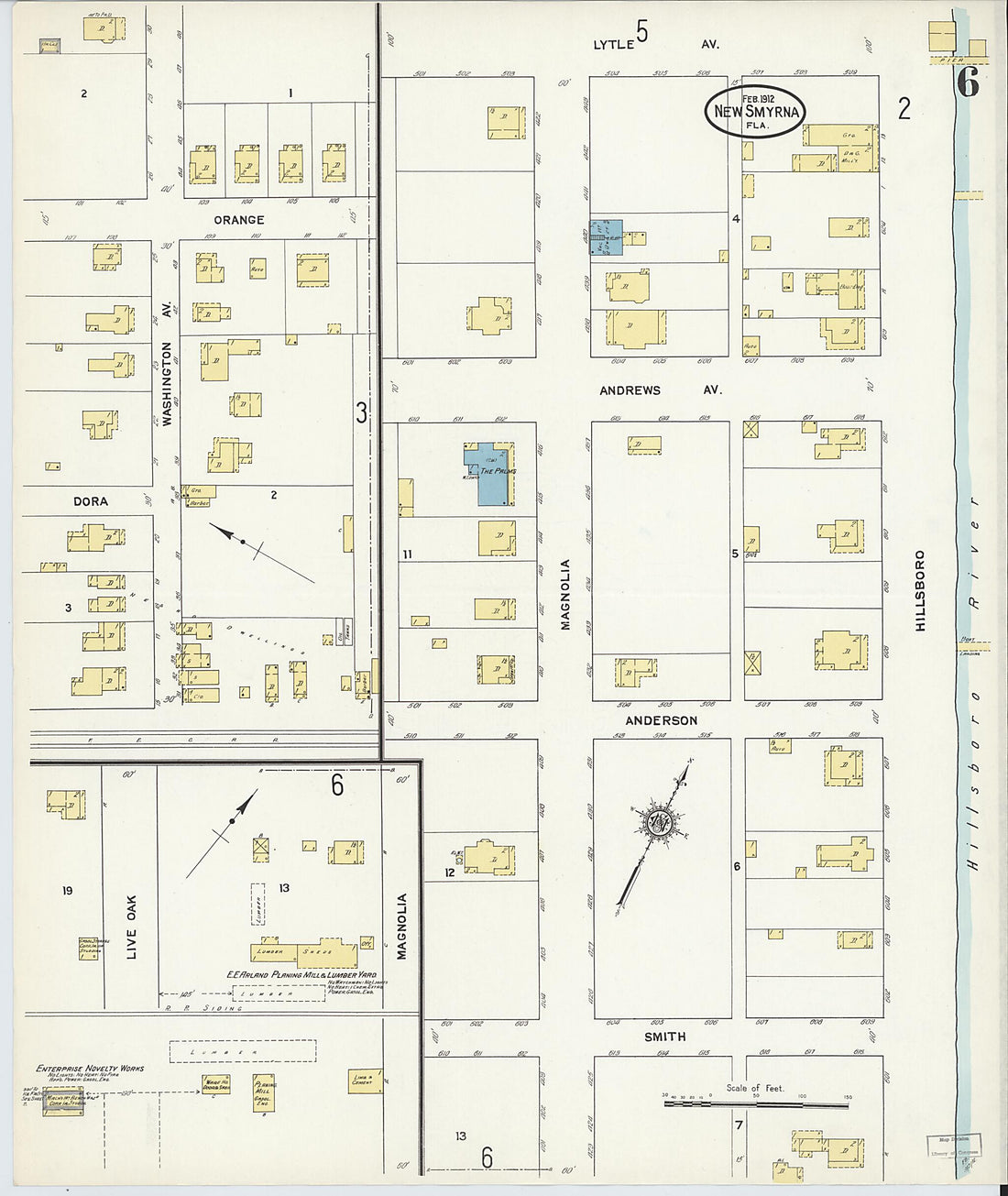 This old map of New Smyrna, Valusia County, Florida was created by Sanborn Map Company in 1912