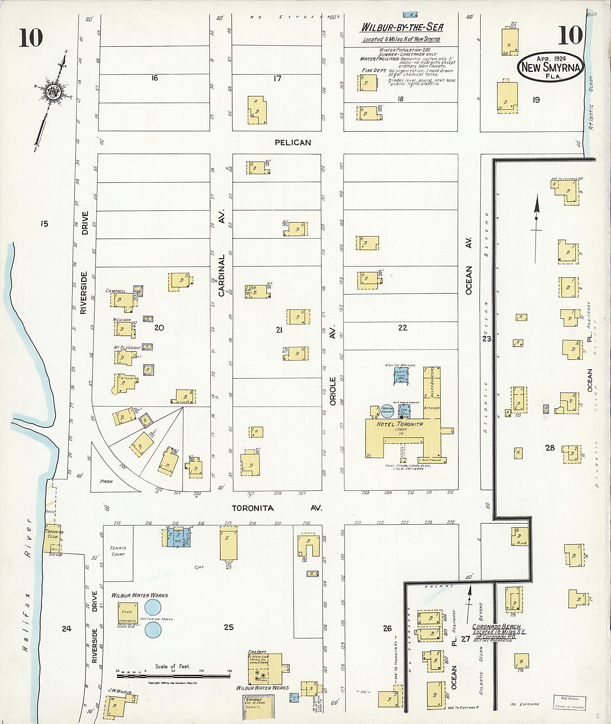 This old map of Wilbur, Valusia County, Florida was created by Sanborn Map Company in 1924