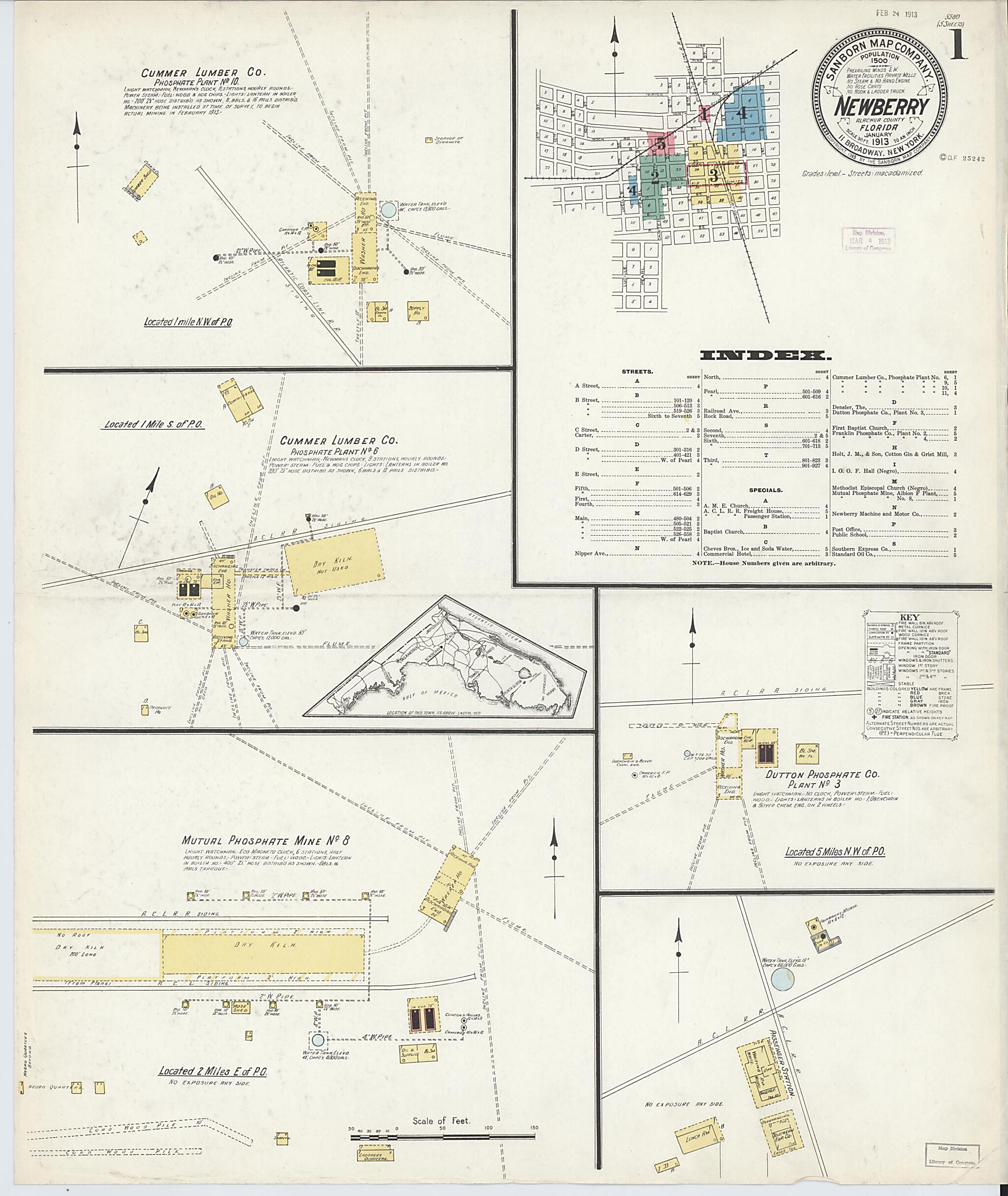 This old map of Newberry, Alachua County, Florida was created by Sanborn Map Company in 1913
