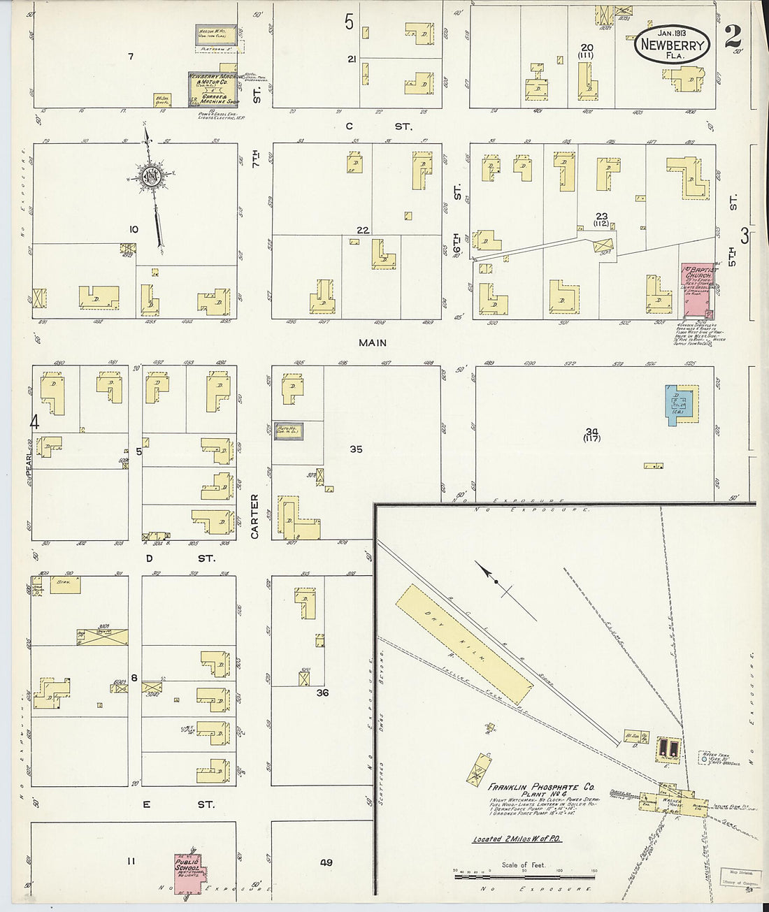 This old map of Newberry, Alachua County, Florida was created by Sanborn Map Company in 1913