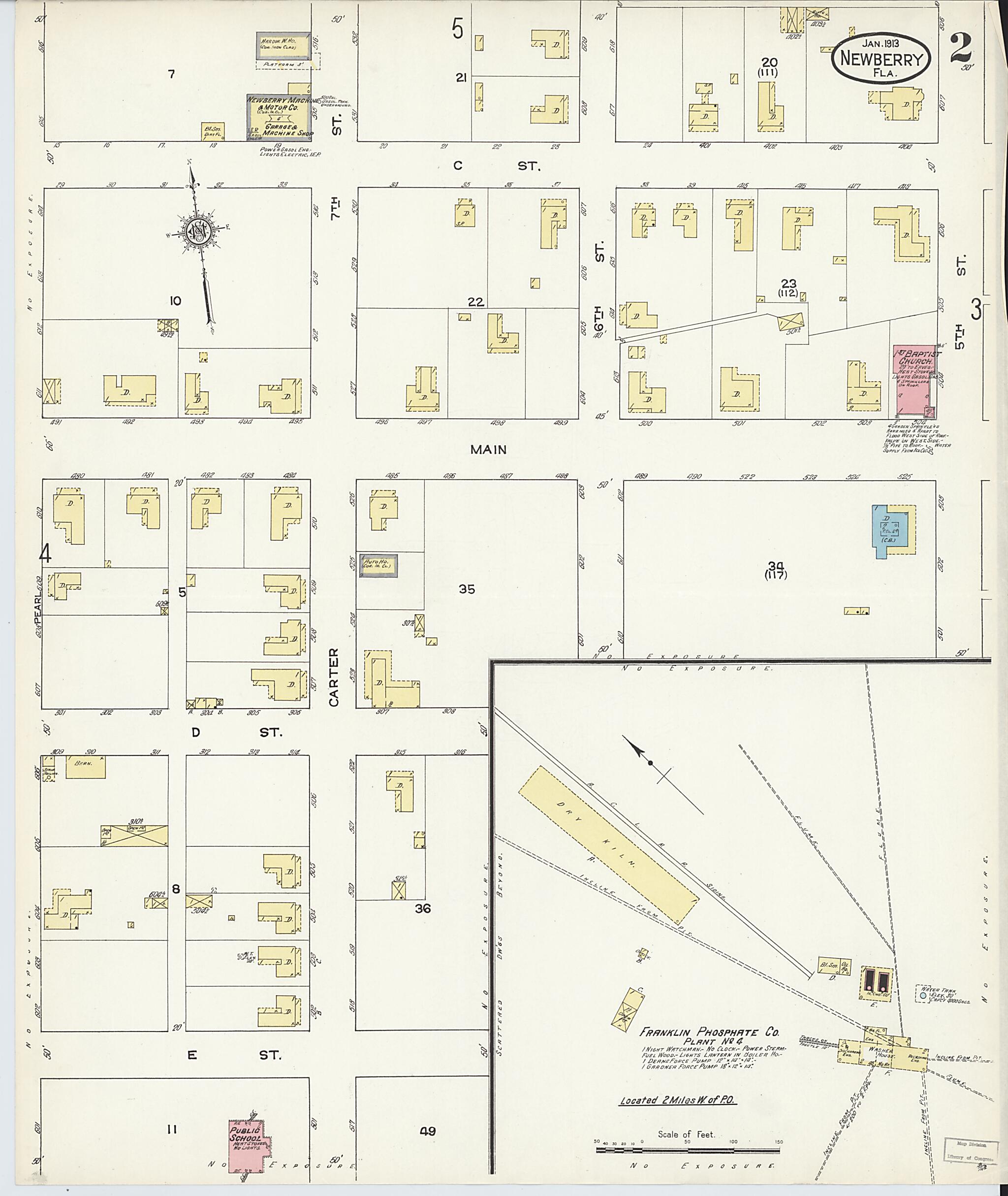 This old map of Newberry, Alachua County, Florida was created by Sanborn Map Company in 1913