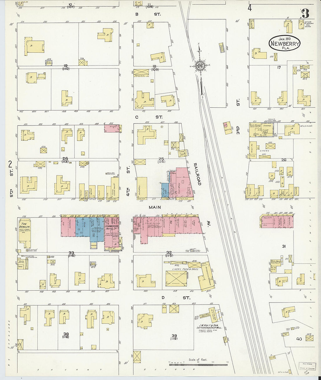 This old map of Newberry, Alachua County, Florida was created by Sanborn Map Company in 1913