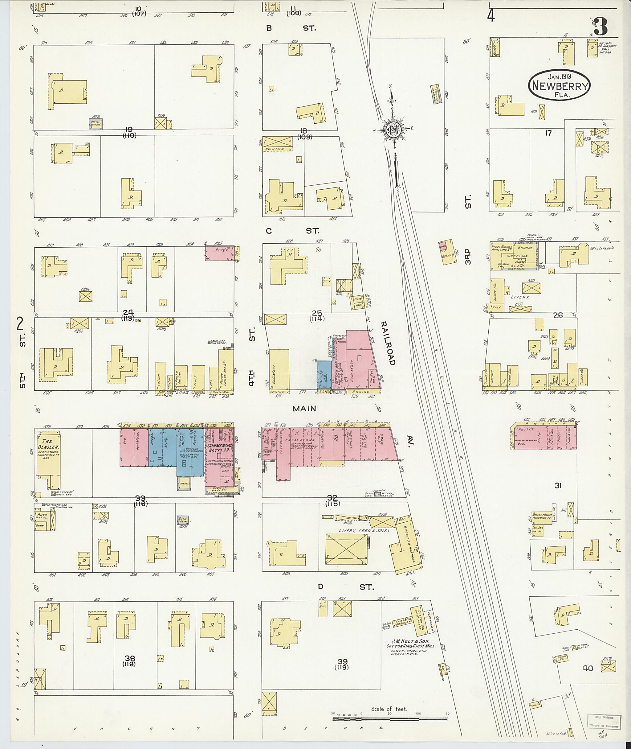 This old map of Newberry, Alachua County, Florida was created by Sanborn Map Company in 1913