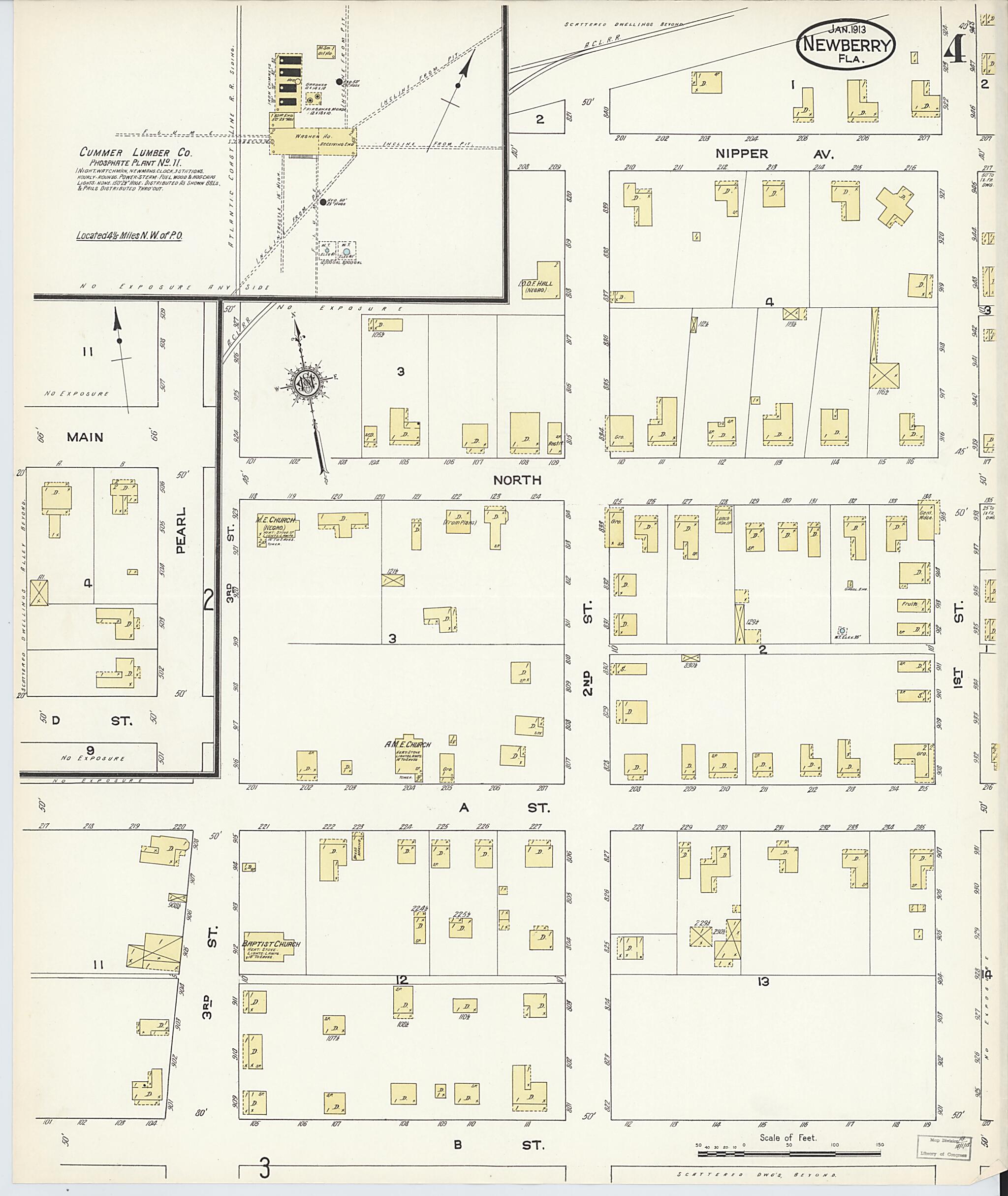 This old map of Newberry, Alachua County, Florida was created by Sanborn Map Company in 1913