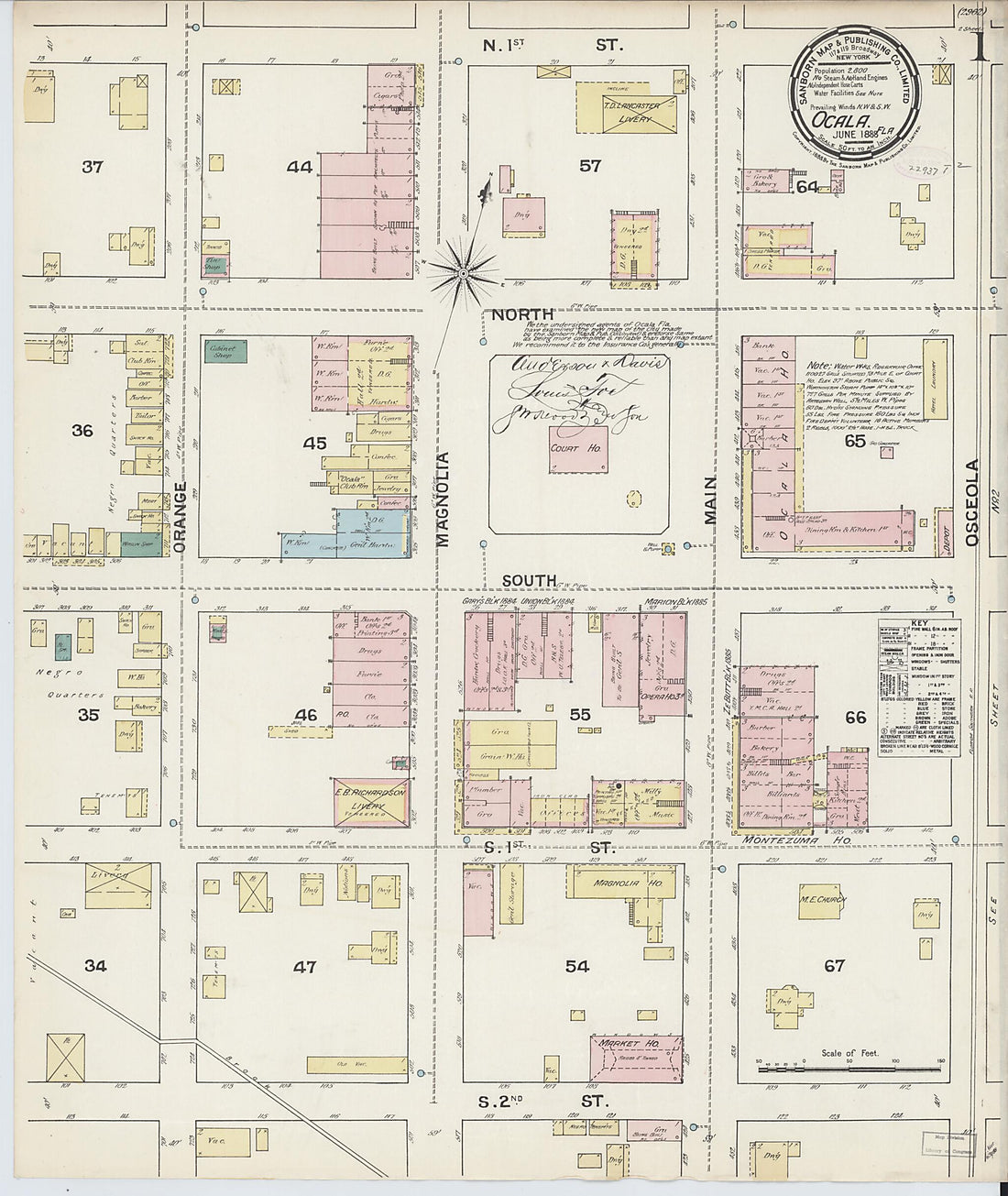 This old map of Ocala, Marion County, Florida was created by Sanborn Map Company in 1888