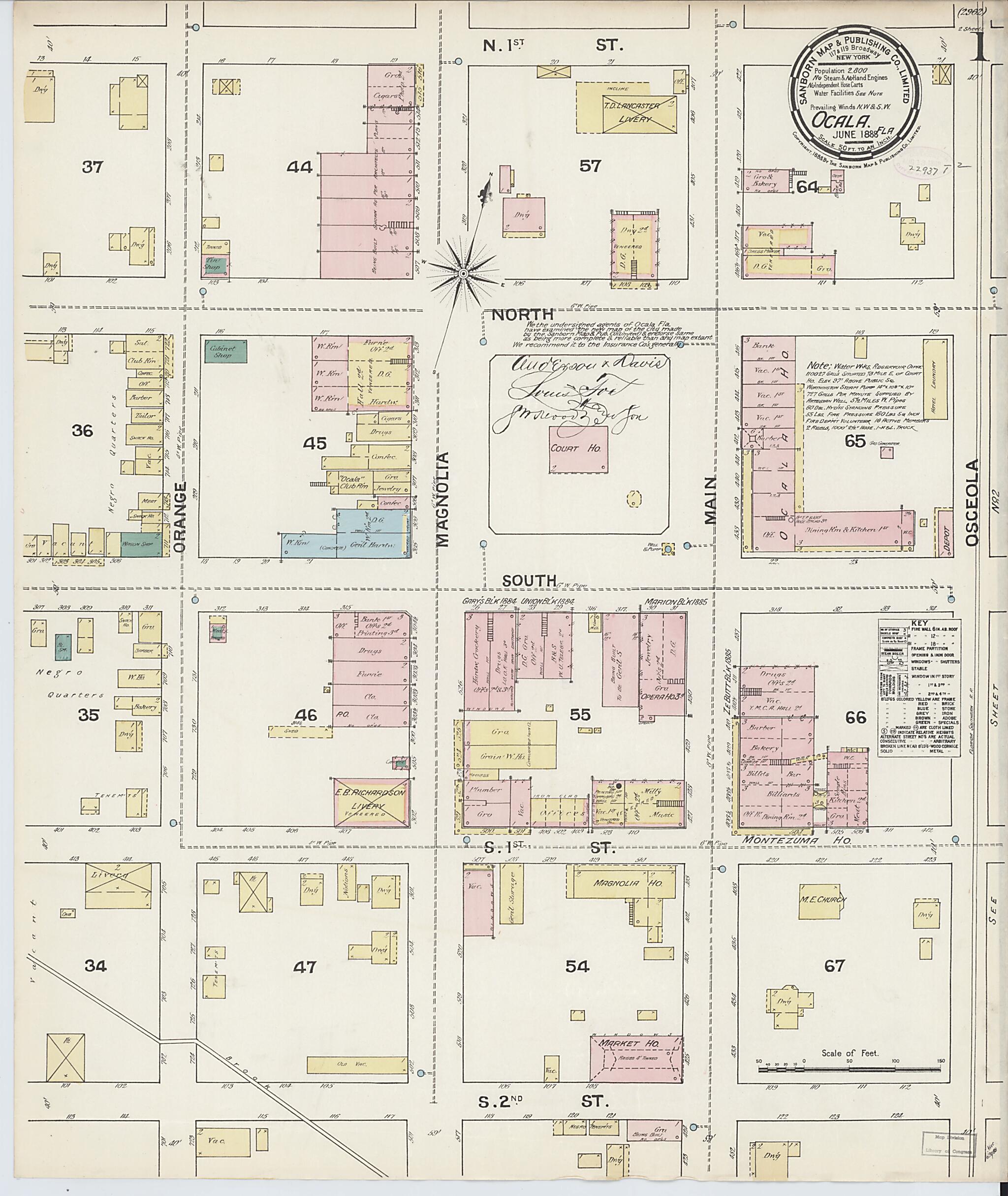 This old map of Ocala, Marion County, Florida was created by Sanborn Map Company in 1888