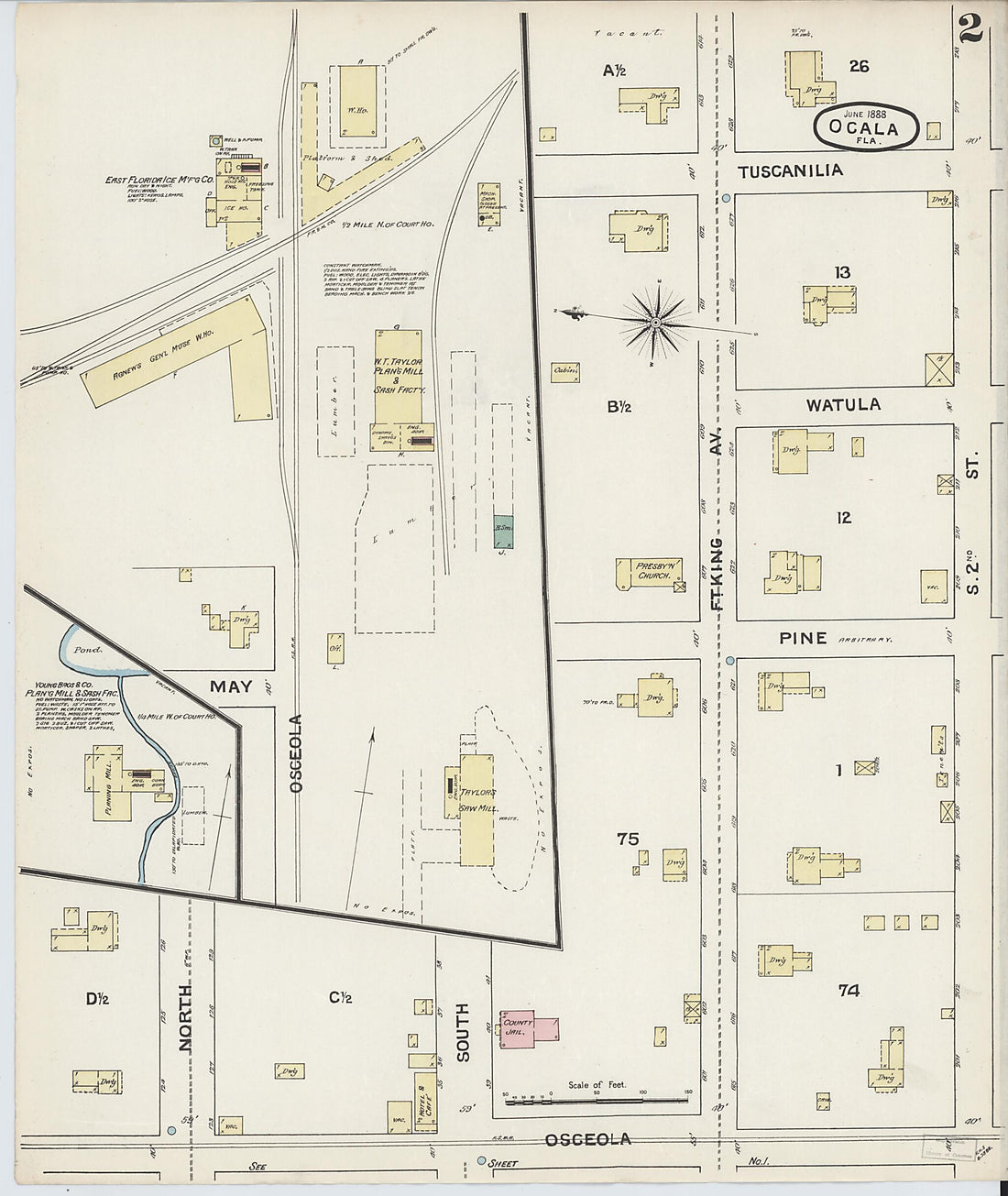 This old map of Ocala, Marion County, Florida was created by Sanborn Map Company in 1888