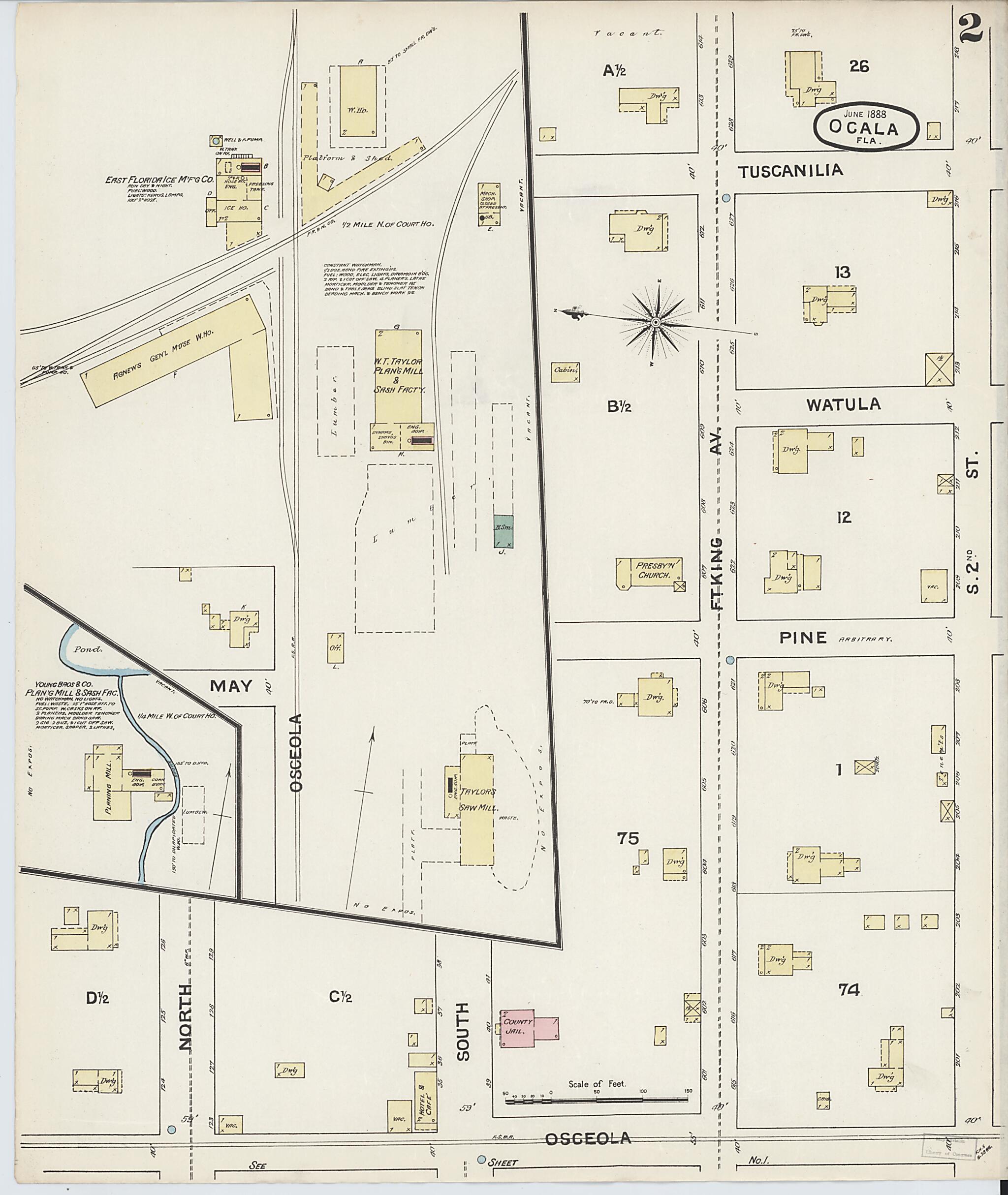 This old map of Ocala, Marion County, Florida was created by Sanborn Map Company in 1888