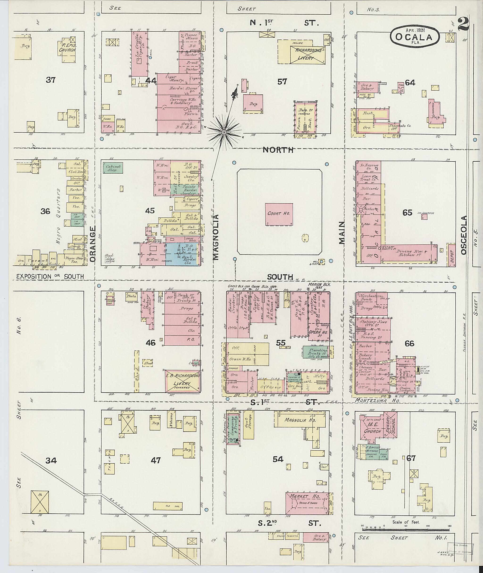 This old map of Ocala, Marion County, Florida was created by Sanborn Map Company in 1891