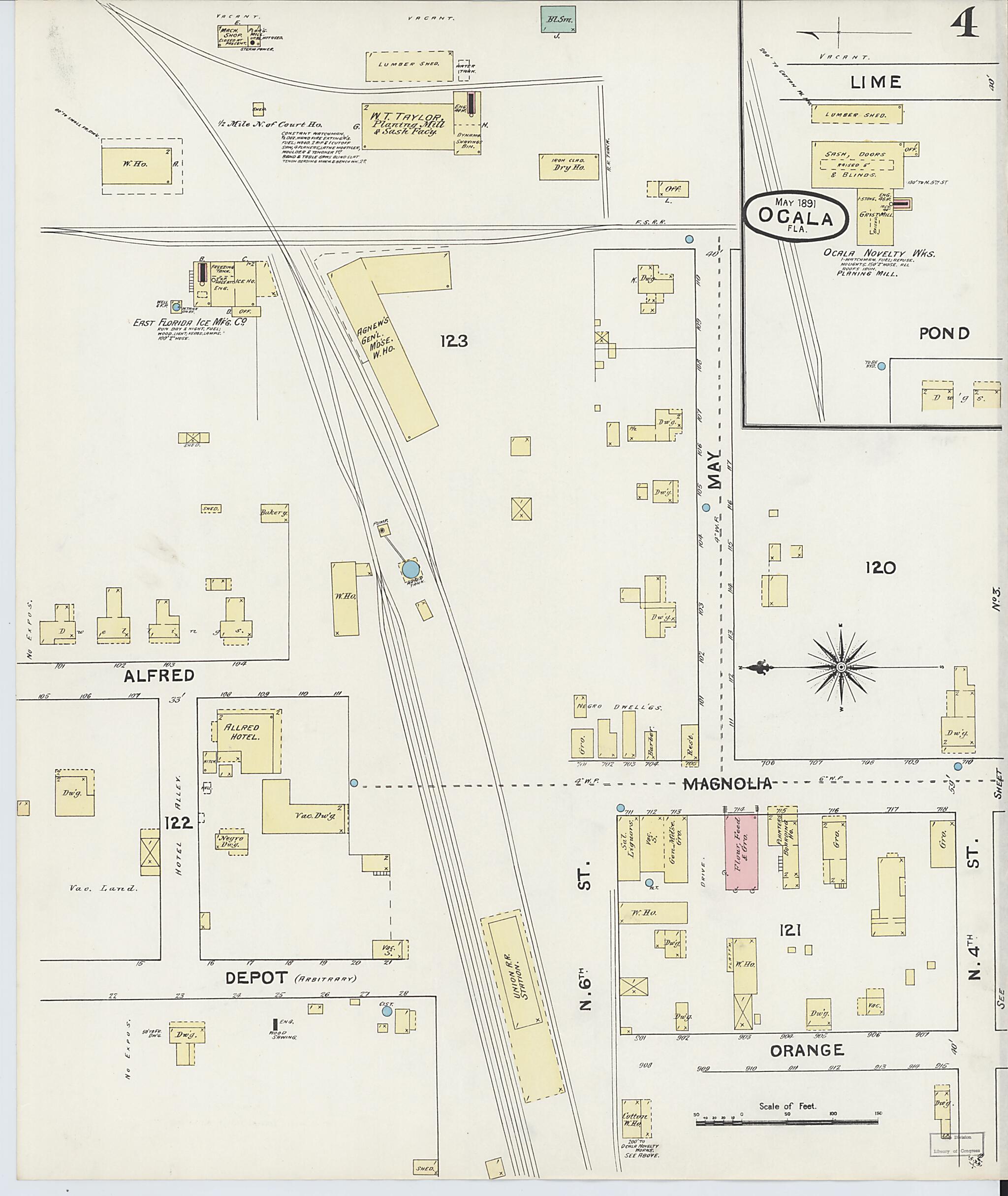 This old map of Ocala, Marion County, Florida was created by Sanborn Map Company in 1891